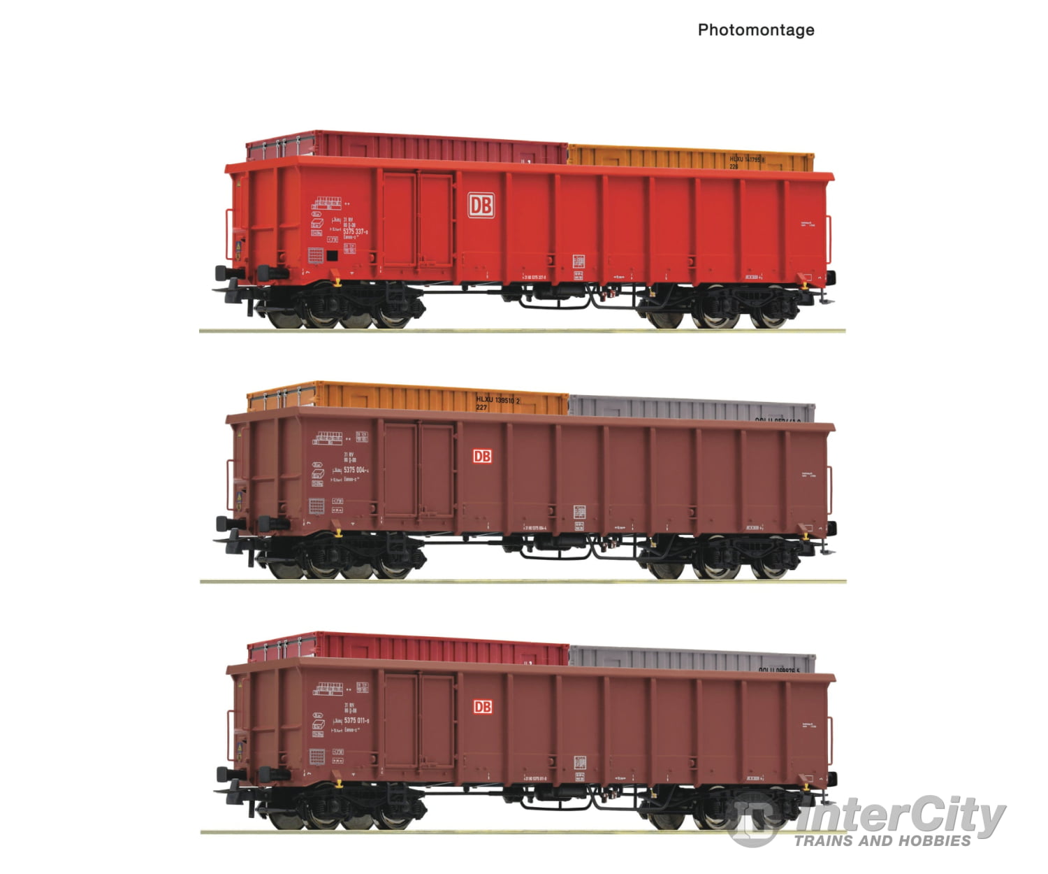 Roco 6600291 HO 3 piece set: Open goods wagons DB AG European Freight Cars