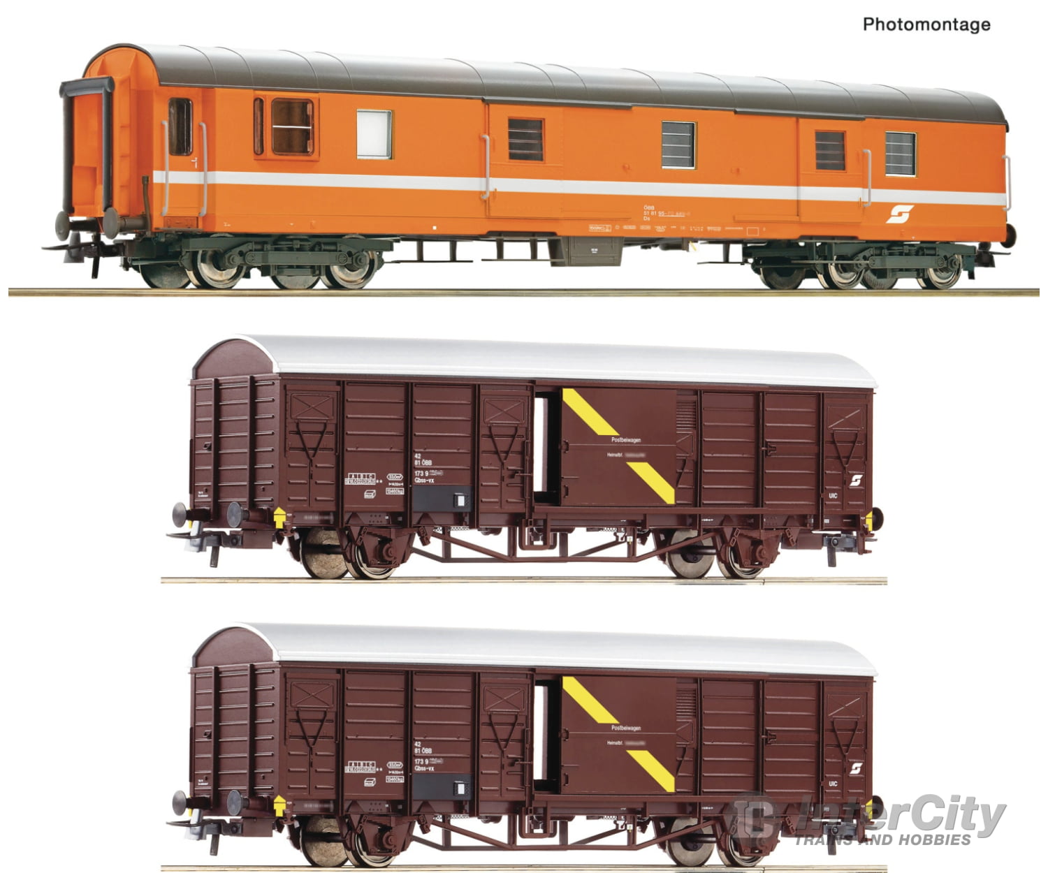 Roco 6600294 HO 3 piece set: Postal wagons ÖBB European Passenger Cars