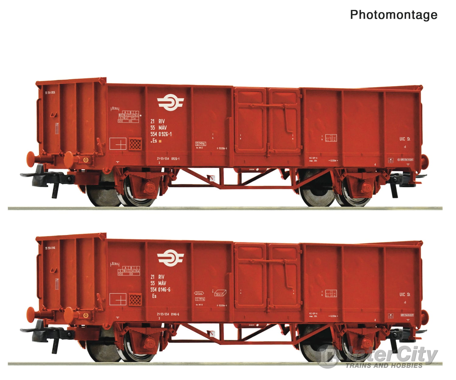 Roco 6600301 HO 2 piece set: Open goods wagons MAV European Freight Cars