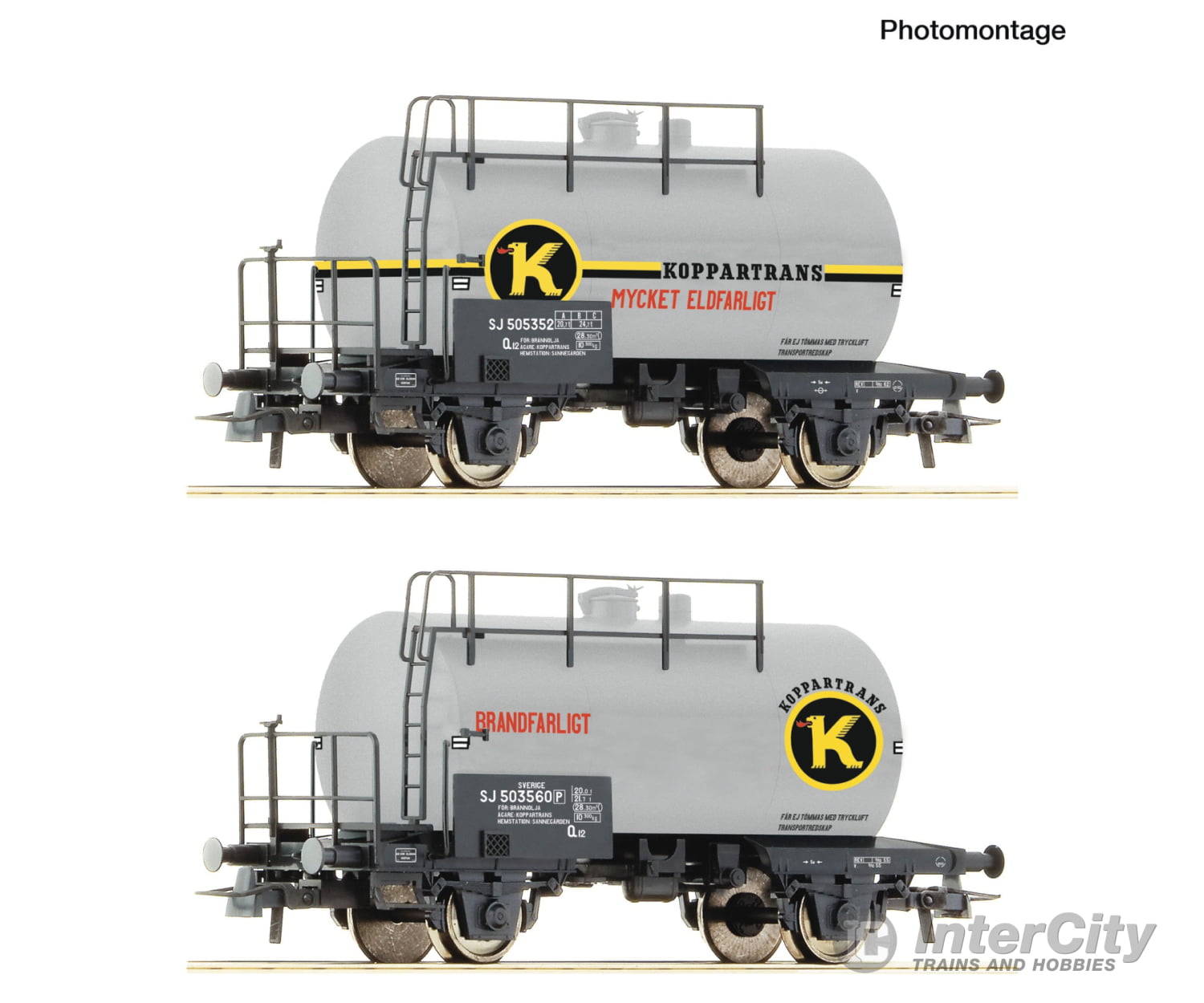 Roco 6600302 HO 2 piece set: Tank wagons SJ European Freight Cars