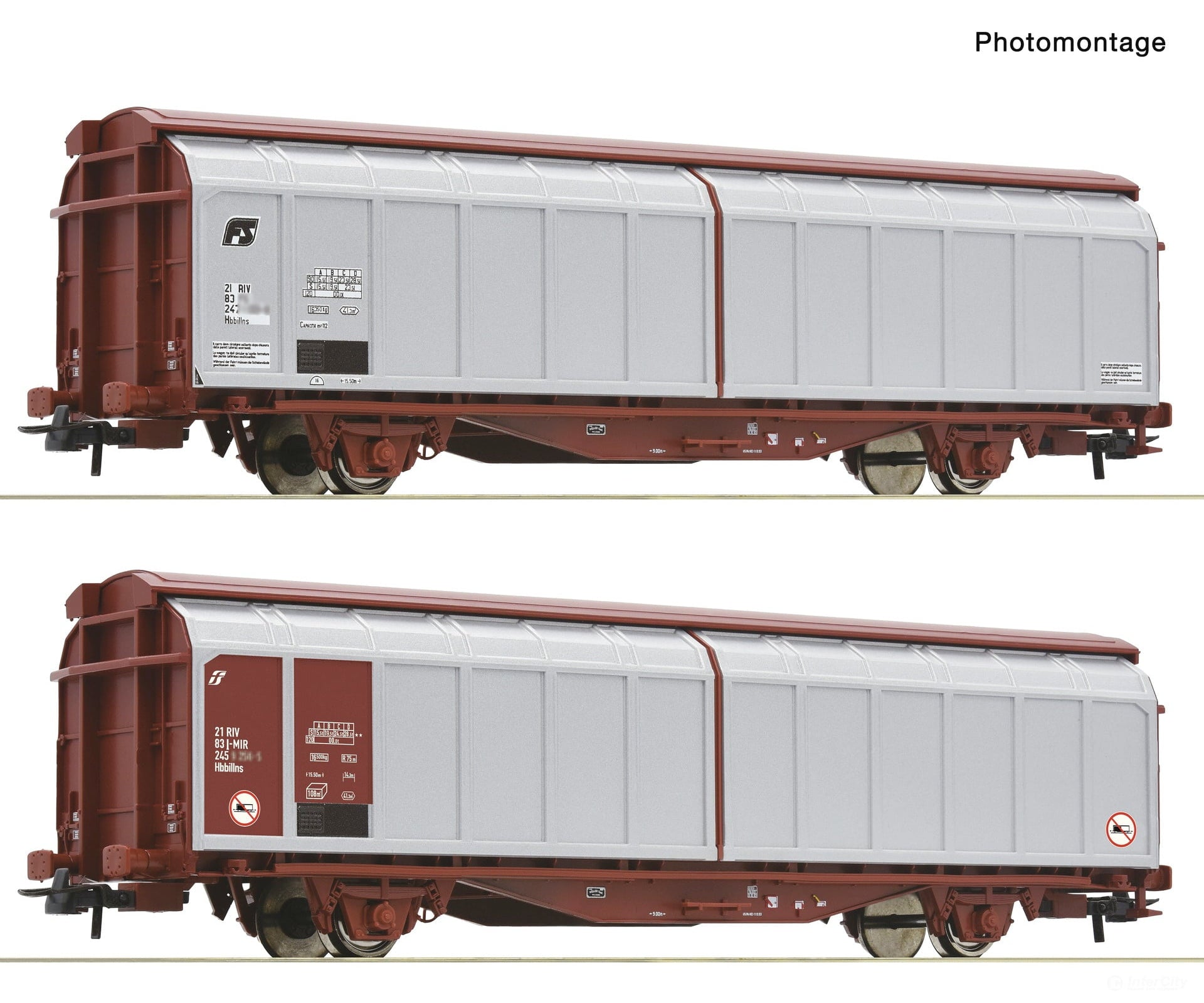 Roco 6600308 HO 2-piece set: Sliding wall wagons FS European Freight Cars