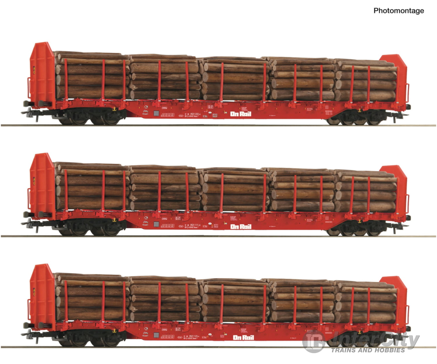 Roco 6600318 HO 3 piece set: Stanchion wagons OnRail European Freight Cars
