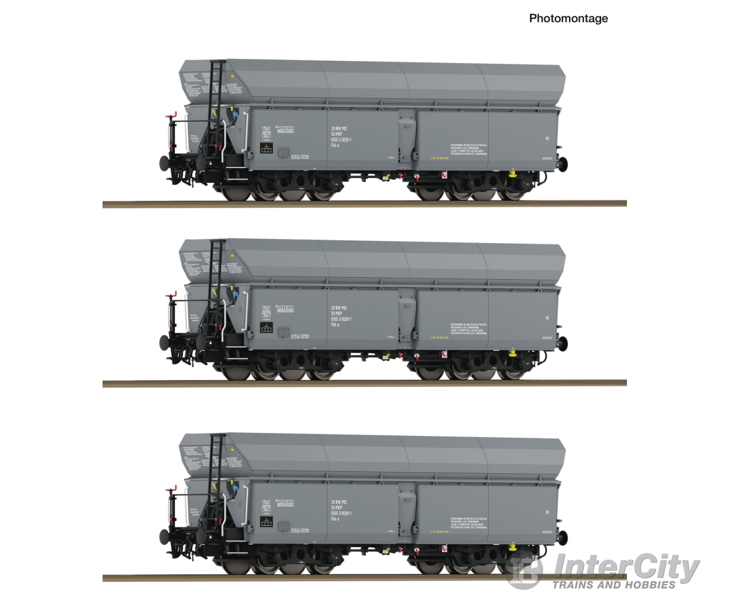 Roco 6600324 HO 3 piece set: Self-unloading hopper wagons PKP European Freight Cars