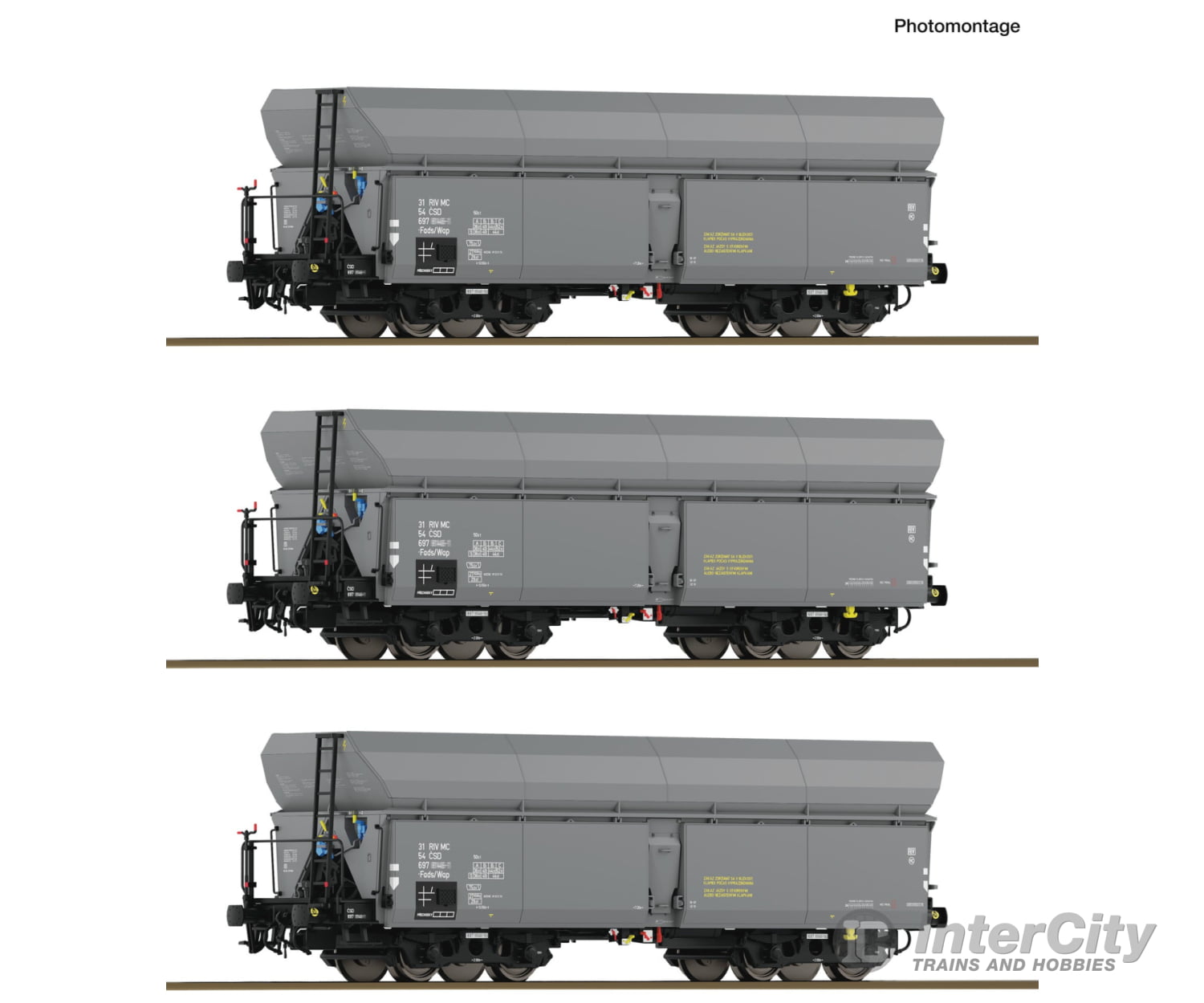 Roco 6600325 HO 3 piece set: Self-unloading hopper wagons CSD European Freight Cars