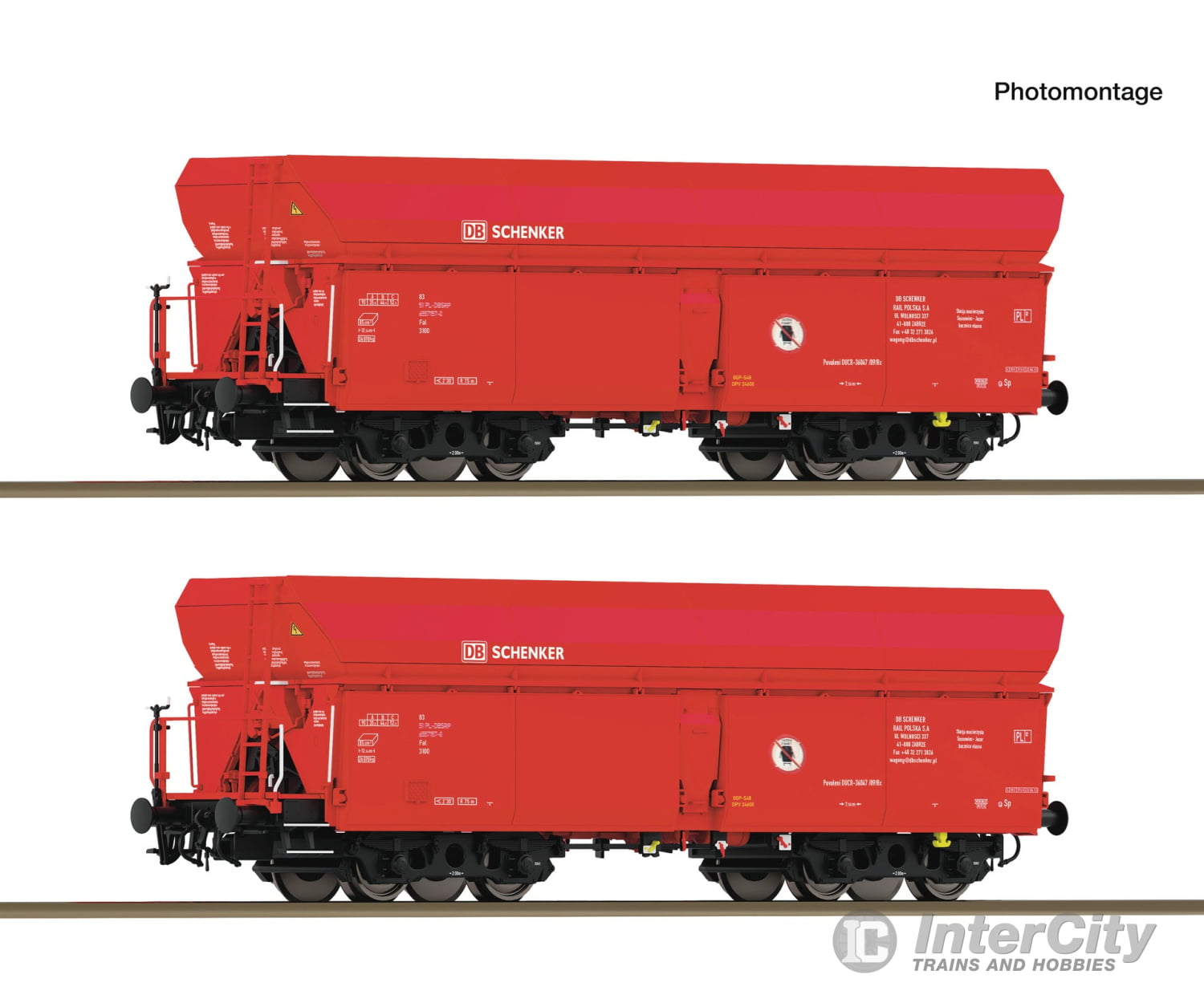 Roco 6600326 HO 2 piece set: Self-unloading hopper wagons DB Schenker European Freight Cars
