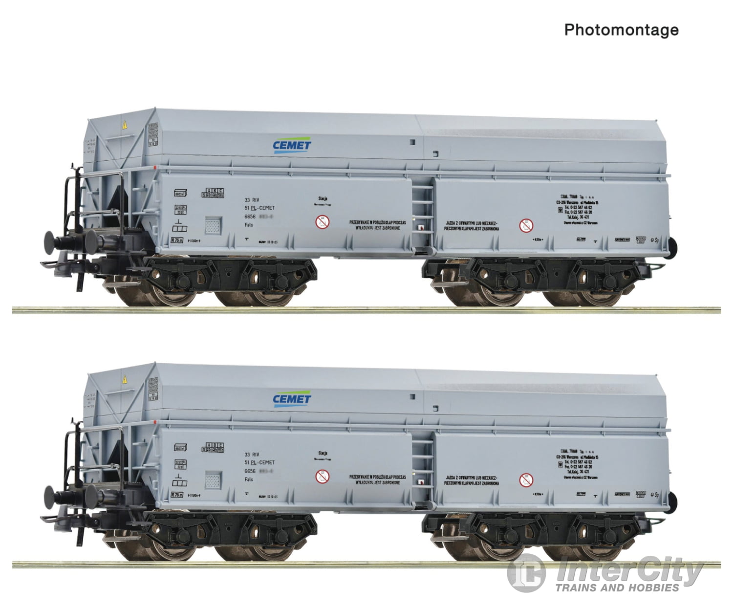Roco 6600328 HO 2 piece set: Self-unloading hopper wagons CEMET European Freight Cars