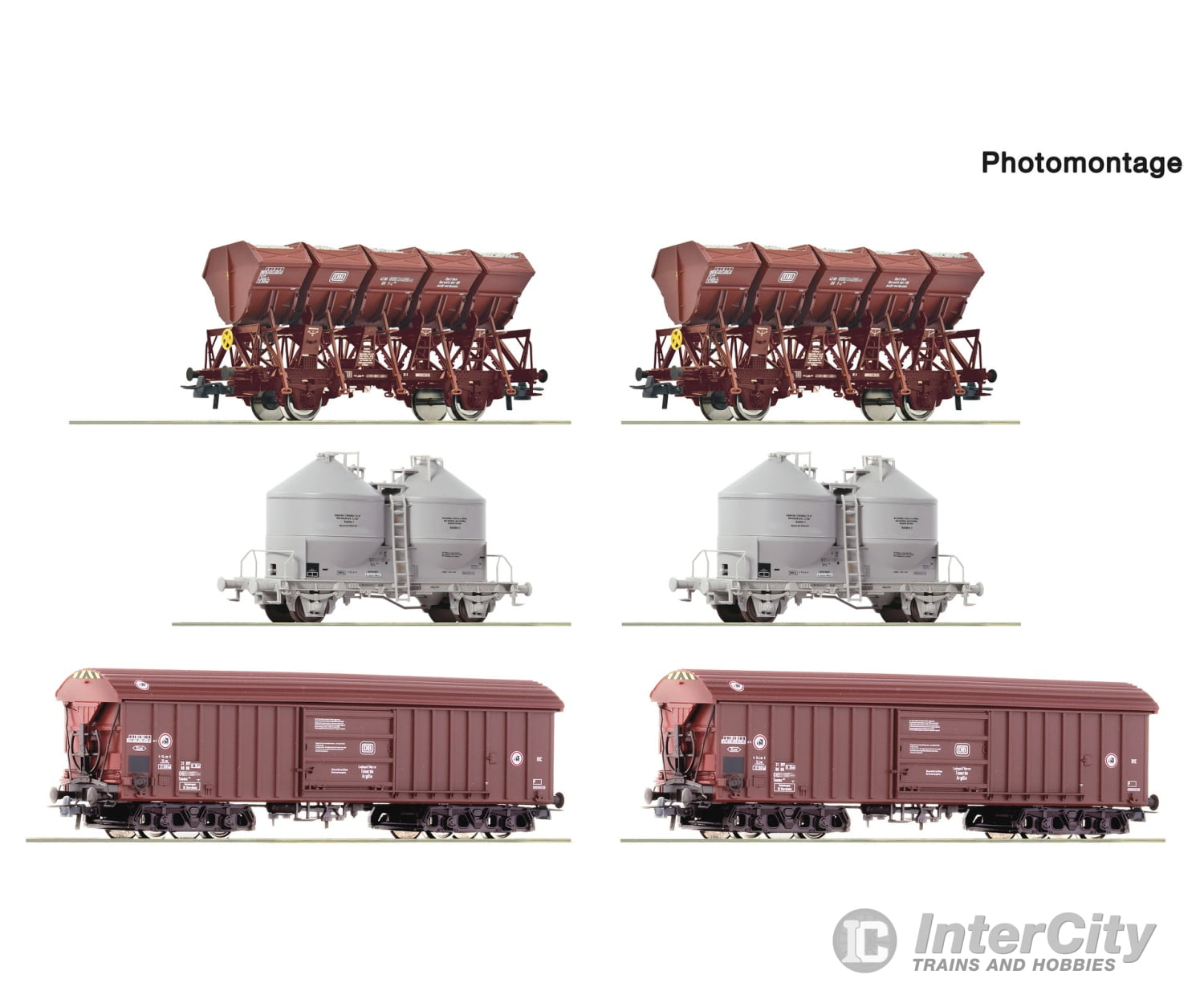 Roco 6600329 HO 6 piece display: Marshalling yard/bulk goods DB European Freight Cars