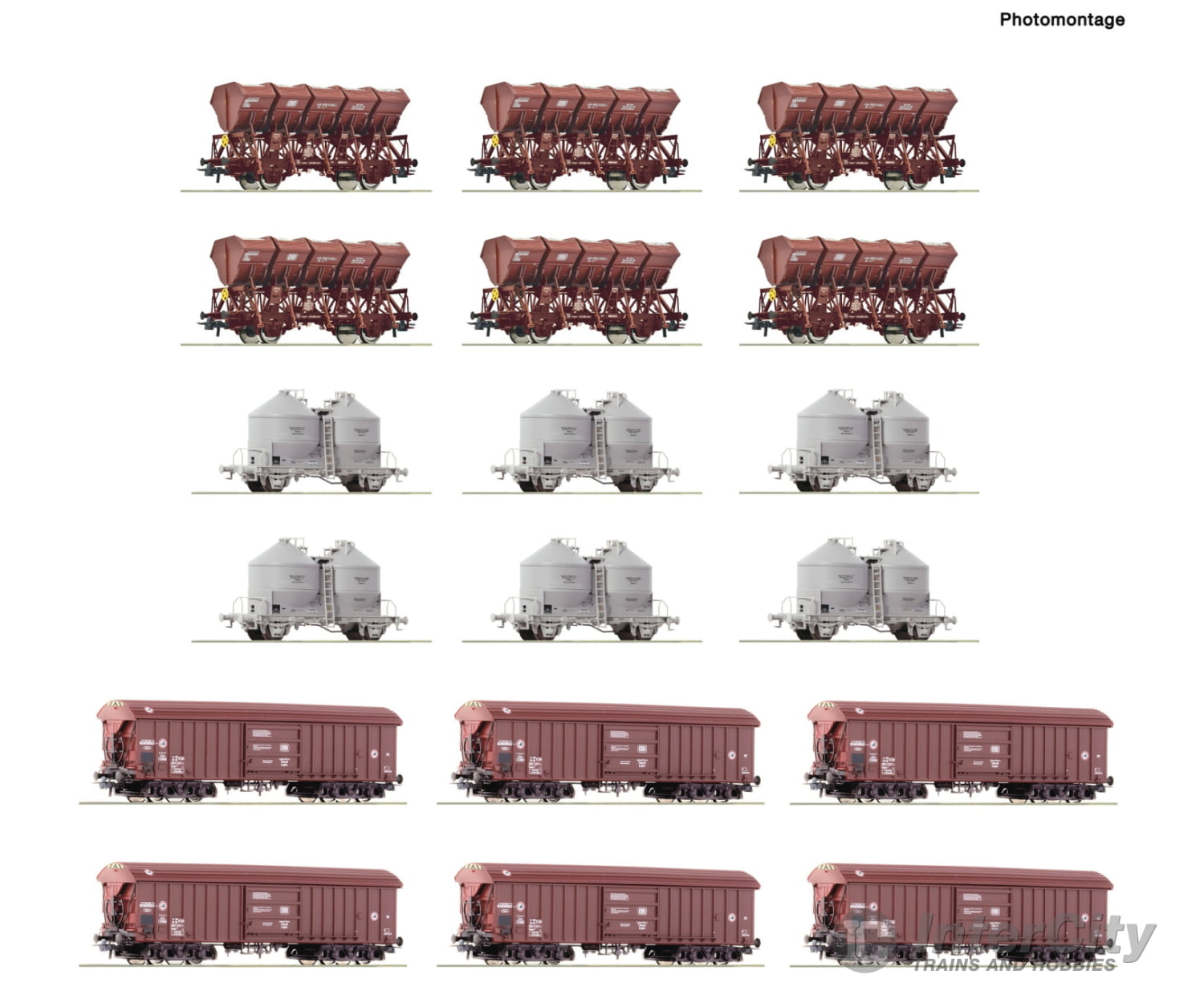 Roco 6600330 HO 18 piece display: Marshalling yard/bulk goods DB European Freight Cars