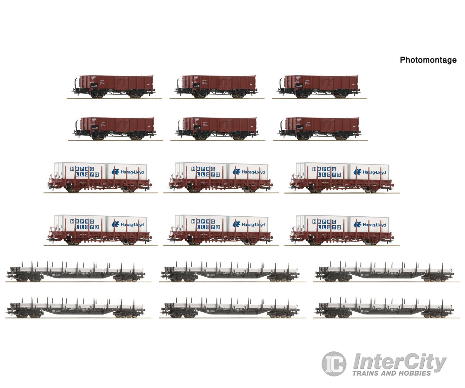 Roco 6600335 HO 18 piece display: Marshalling yard/open goods wagons DB European Freight Cars