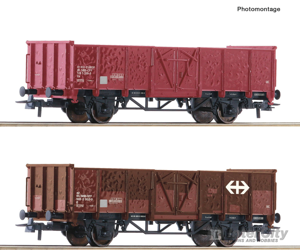 Roco 77034 HO 2 piece set: Open goods wagons SBB European Freight Cars