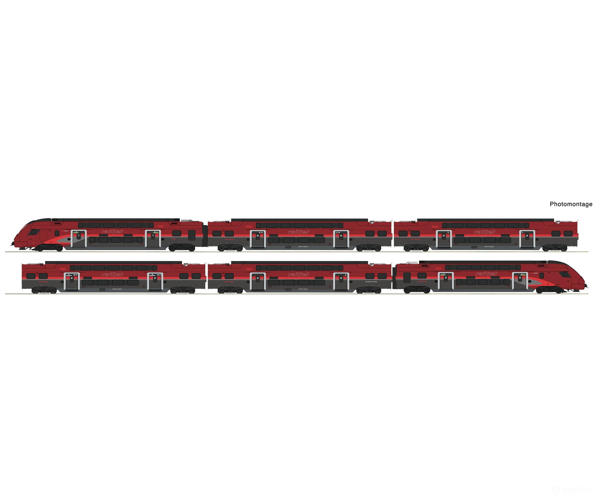Roco 7710039 HO 6 piece set: Railjet-double-deck multiple unit train class 4706 ÖBB European Locomotives