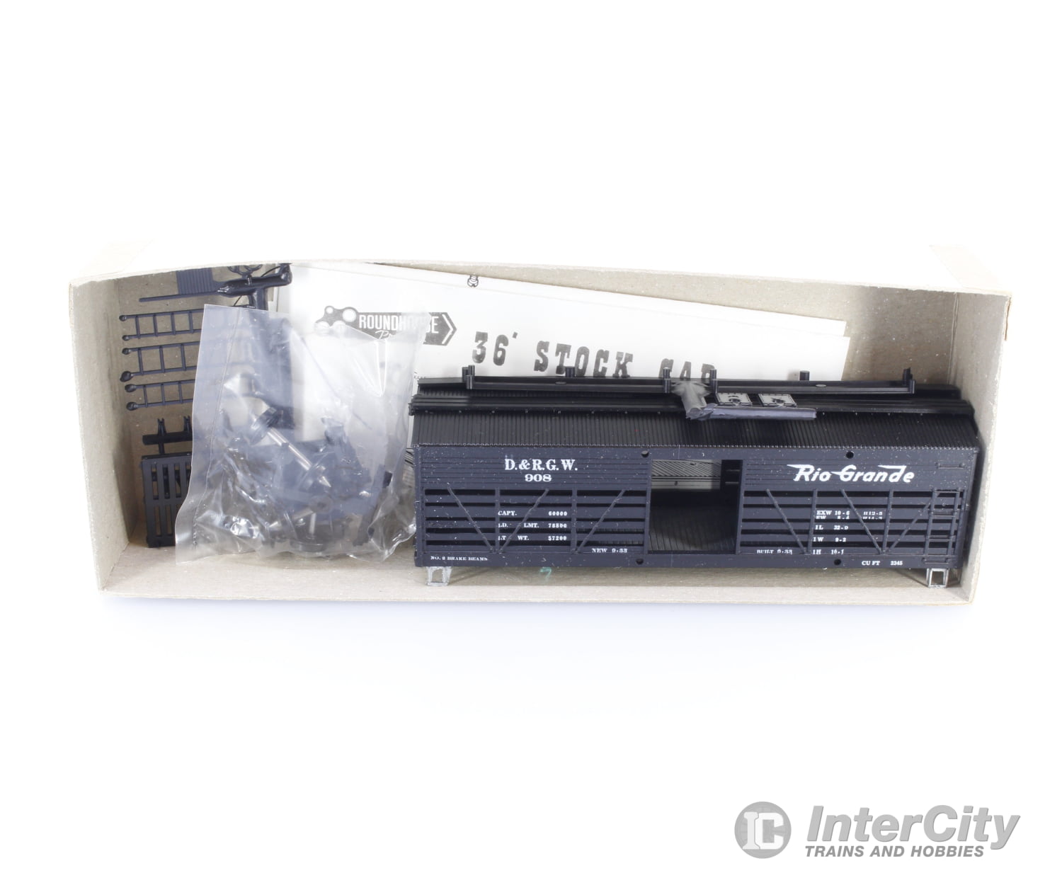 Roundhouse 3261 HO 36’ Stock Car kit Denver and Rio Grande Western (DRGW) 908 Freight Cars