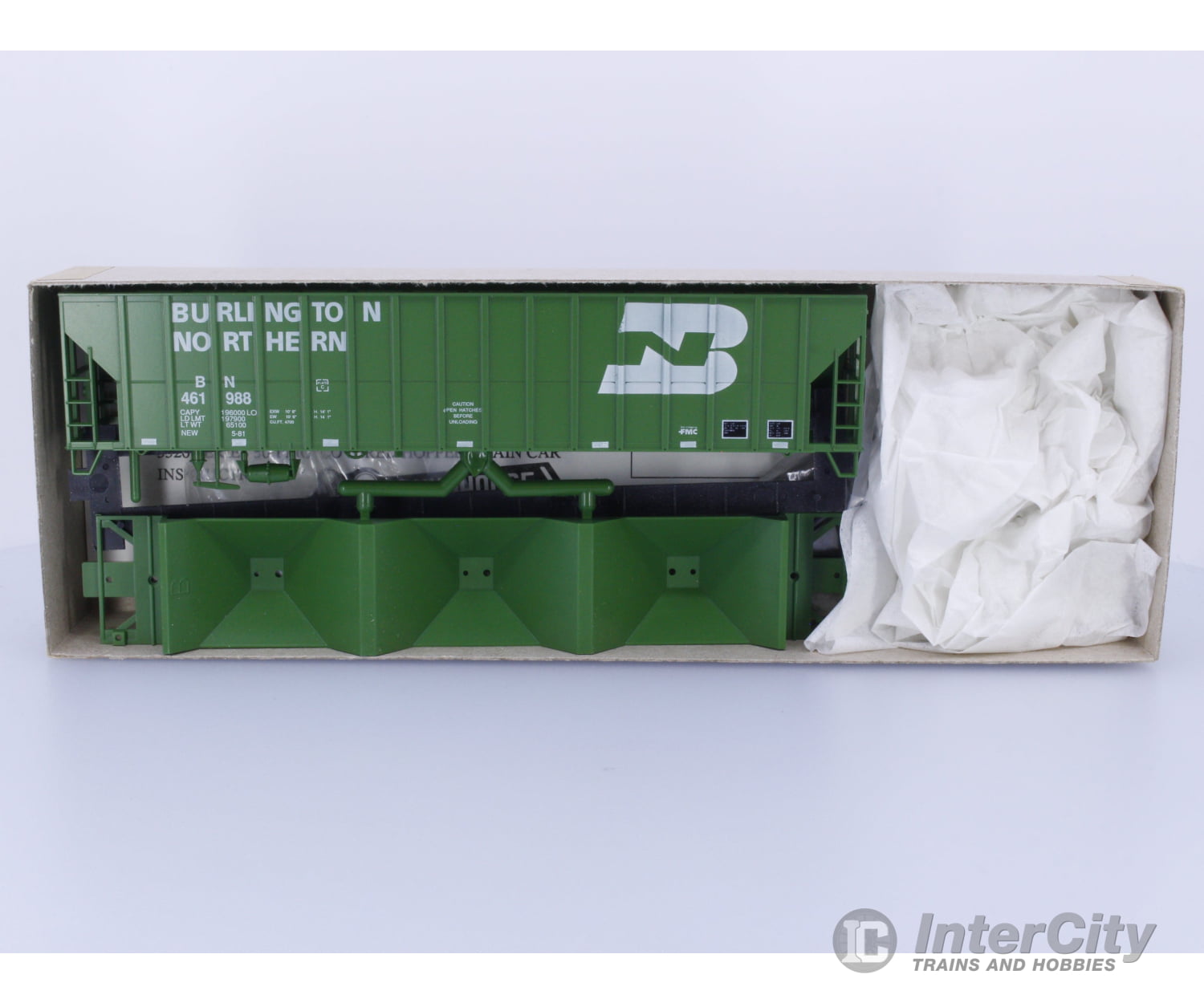 Roundhouse 3521 HO 50’ FMC Covered Hopper Burlington Northern (BN) 461988 Freight Cars