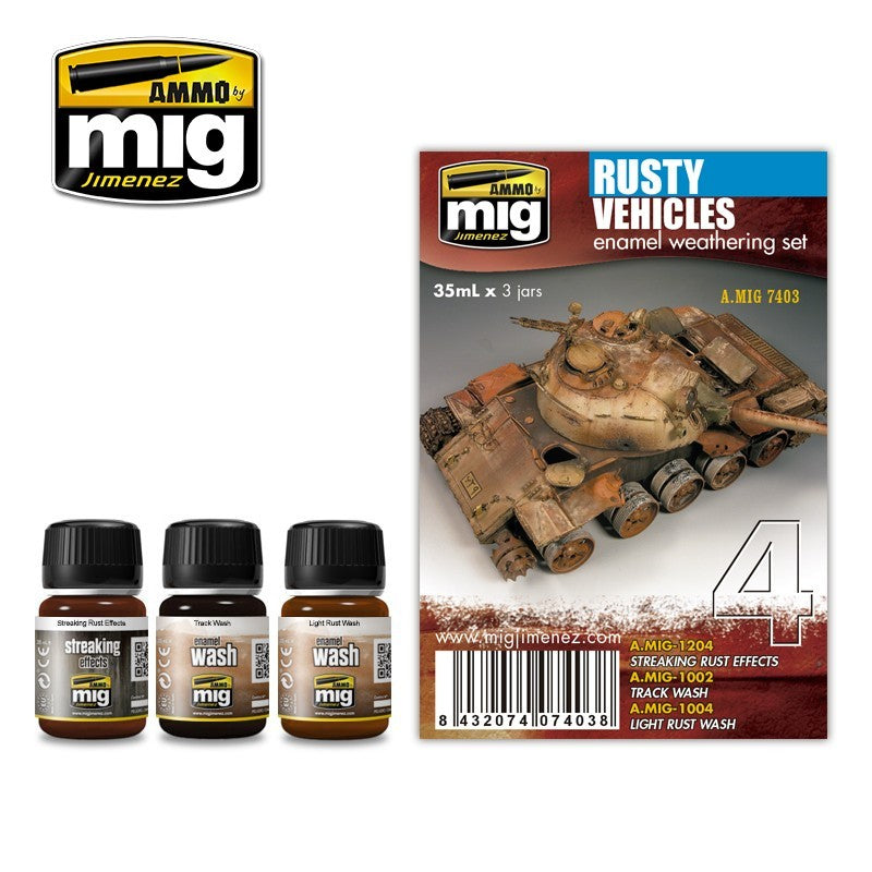 Ammo by Mig AMIG7403 Rusty Vehicles Enamel Weathering Set