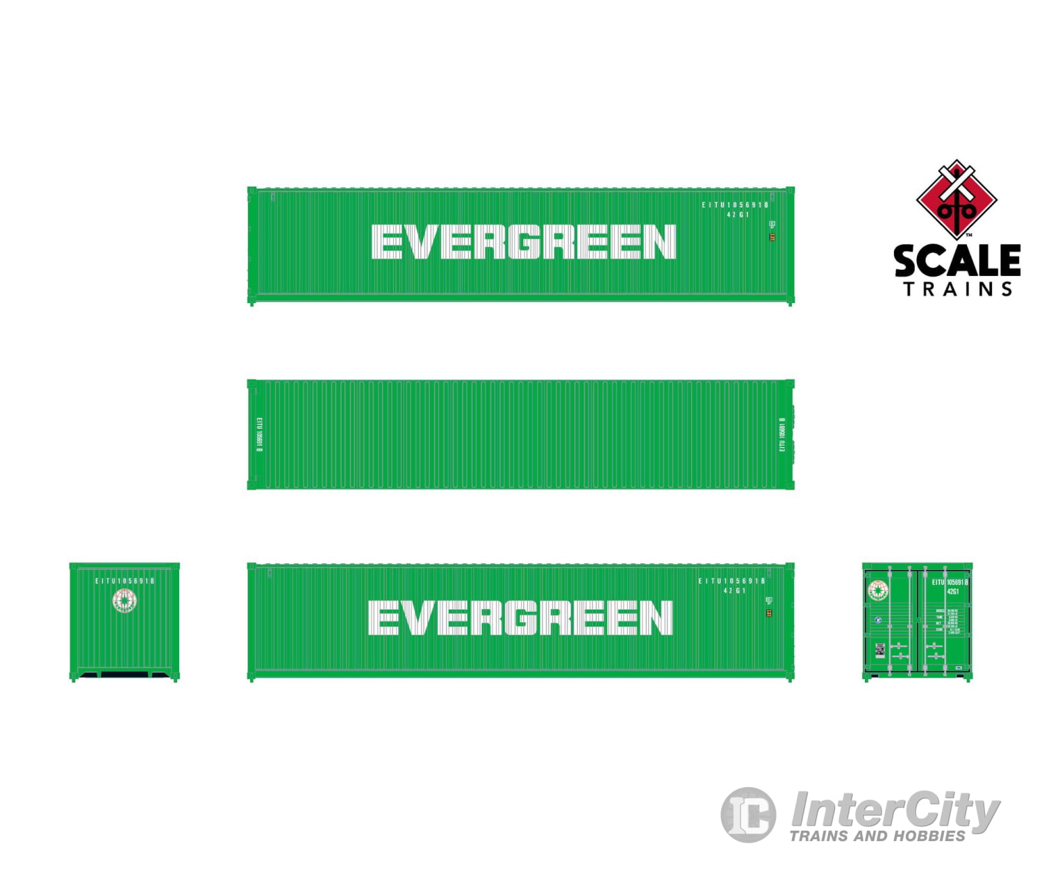ScaleTrains SXT11864 Operator HO Scale 40’ Modern Angled Container Evergreen 1056918 (Single) Freight Loads & Containers