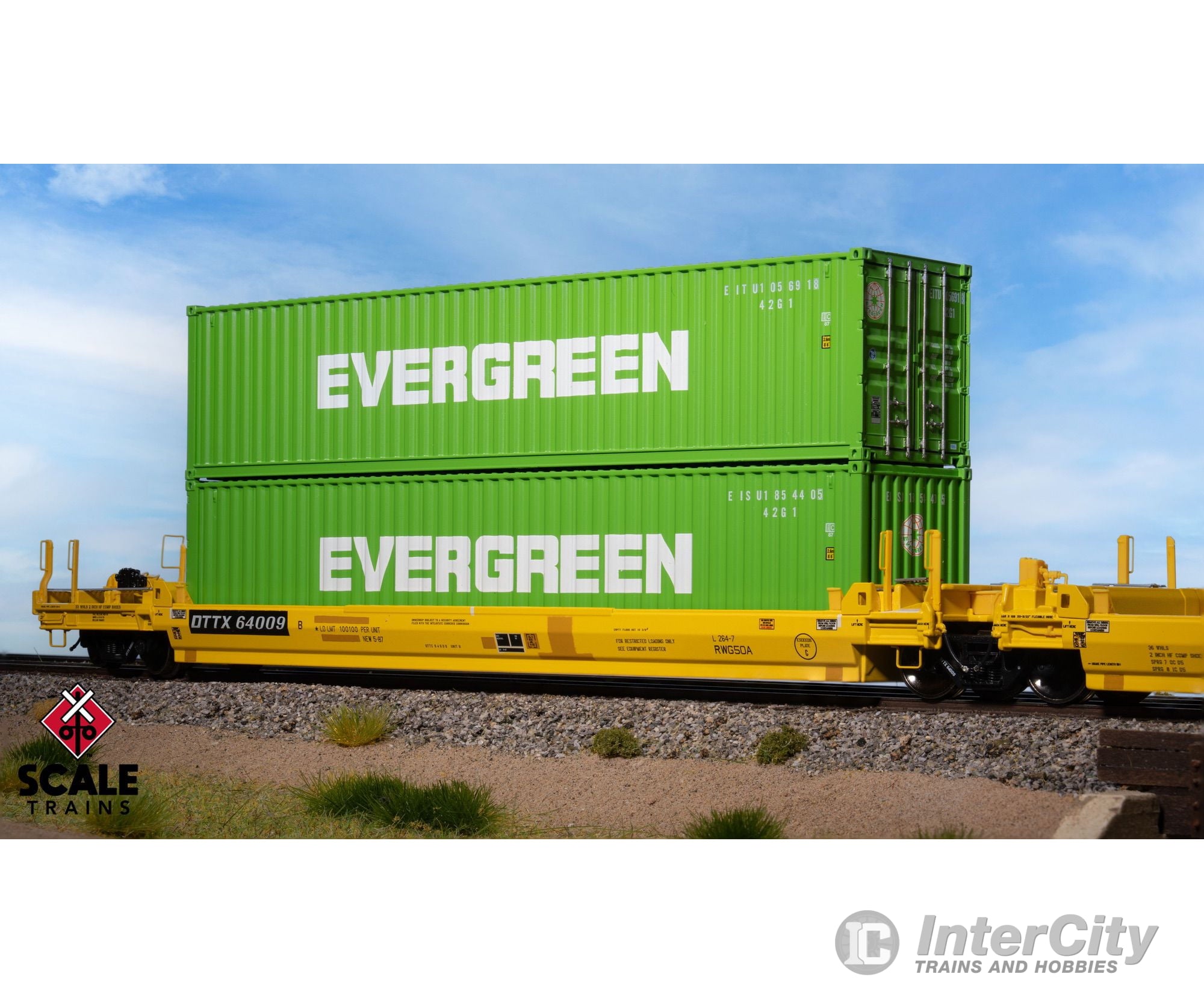 ScaleTrains SXT11864 Operator HO Scale 40’ Modern Angled Container Evergreen 1056918 (Single) Freight Loads & Containers