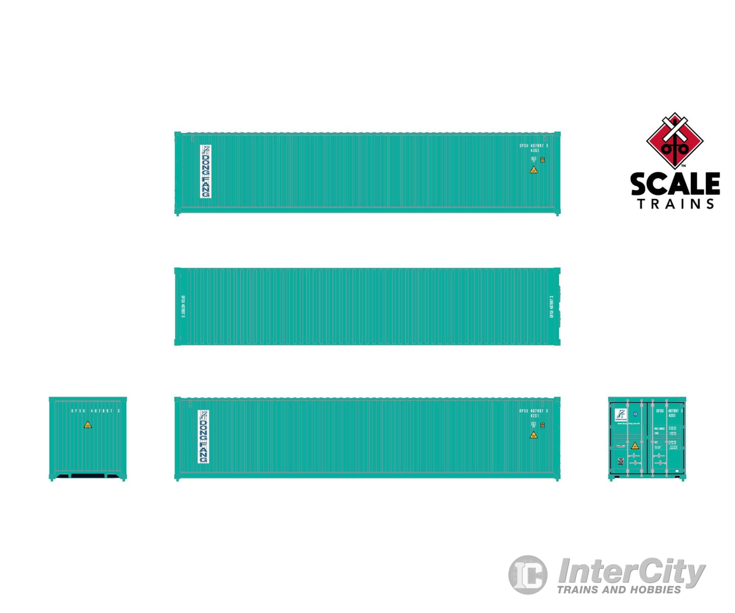 ScaleTrains SXT11867 Operator HO Scale 40’ Modern Angled Container Dong Fang 4051972,4131851,4307724 (3-Pack) Freight