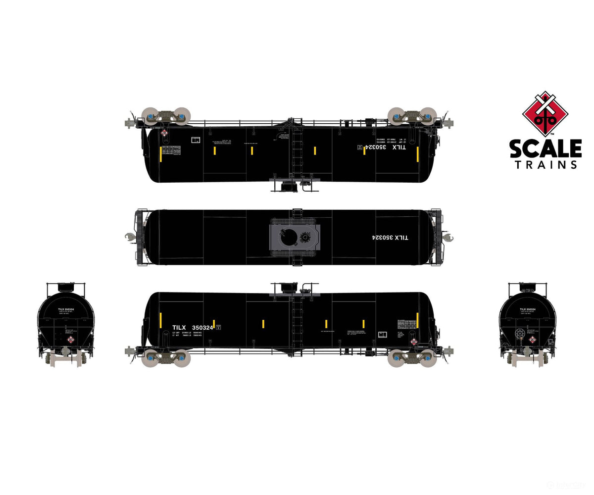ScaleTrains SXT38227 Rivet Counter HO Scale Trinity 31K Tank Car with Head Shields Trinity Leasing/Black/Crude Oil/TILX