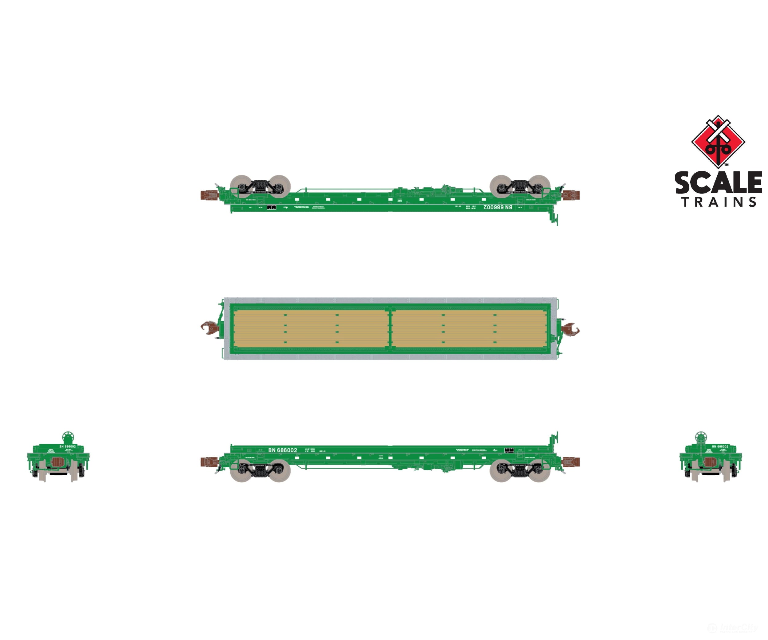 ScaleTrains SXT39460 Rivet Counter N Scale Thrall 48’ 2-Hood Coil Steel Car Burlington Northern/Cascade Green 686002