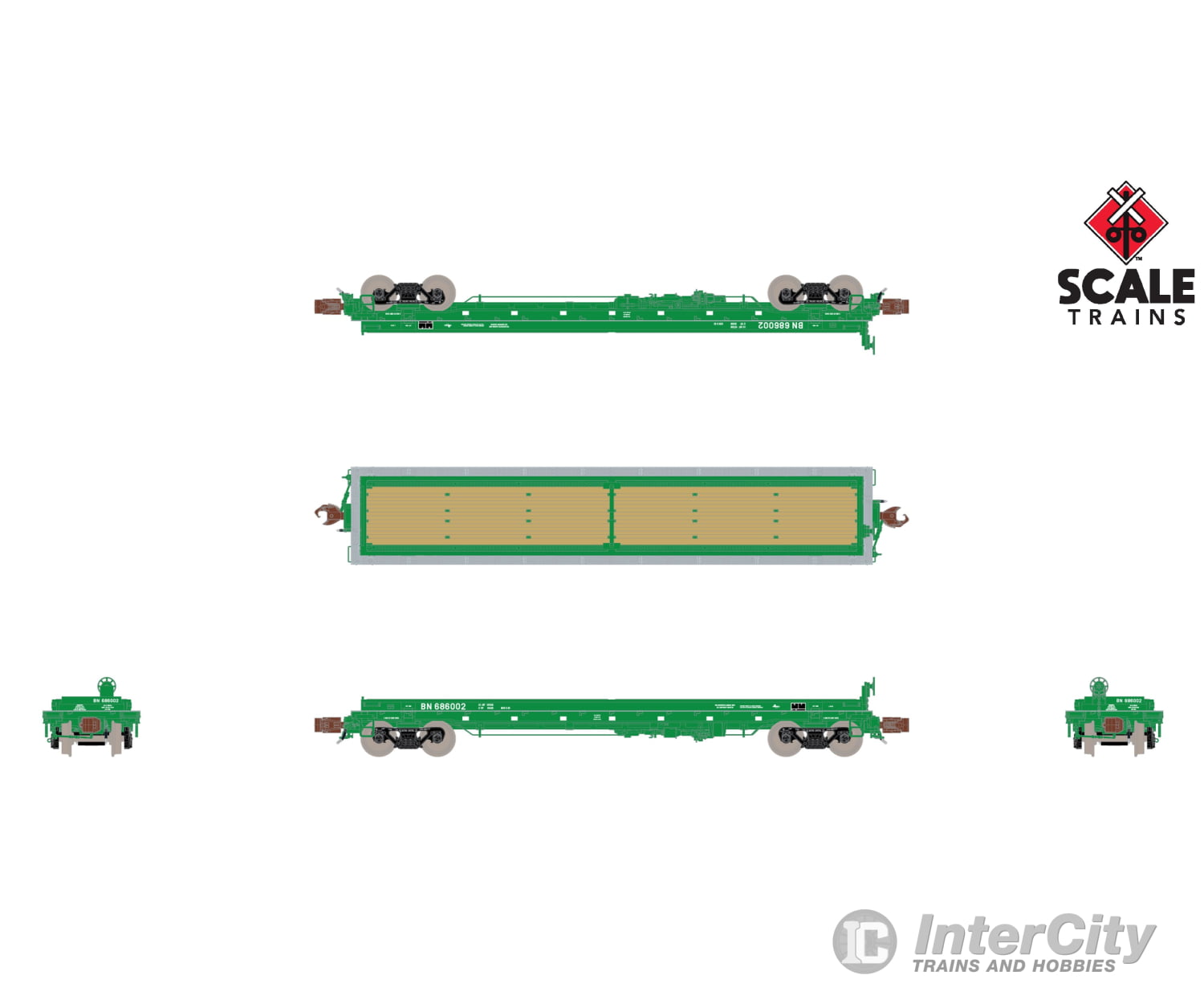 ScaleTrains SXT39460 Rivet Counter N Scale Thrall 48’ 2-Hood Coil Steel Car Burlington Northern/Cascade Green 686002