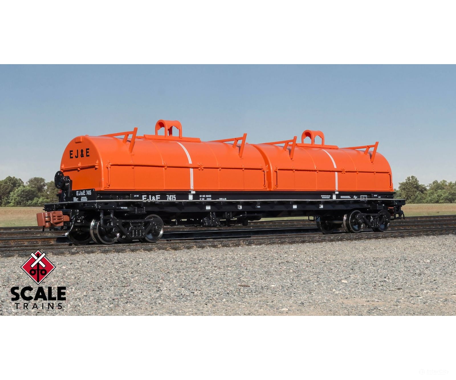 ScaleTrains SXT39478 Rivet Counter N Scale Thrall 48’ 2-Hood Coil Steel Car Elgin Joliet & Eastern/Black Carbody/Orange