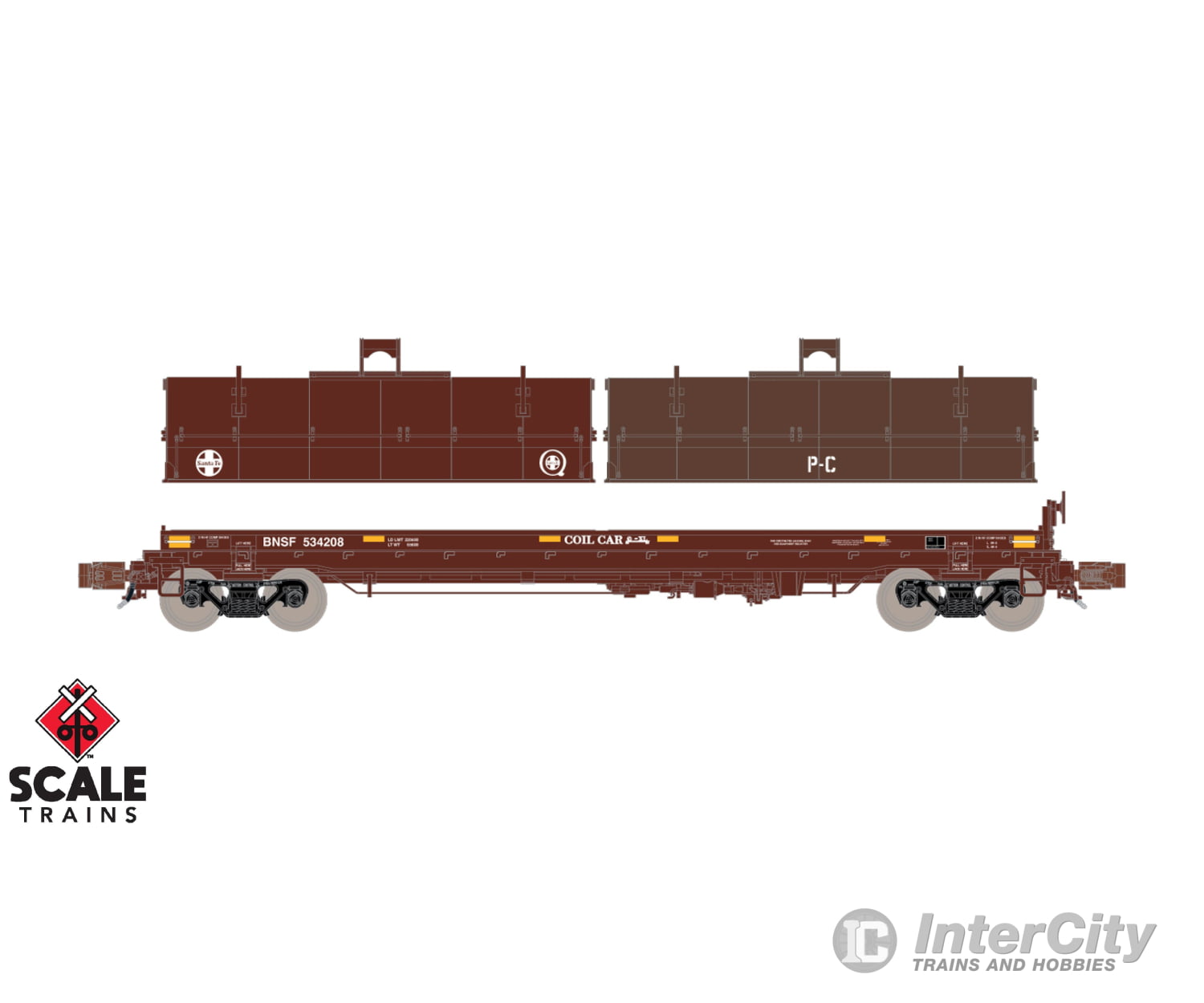 ScaleTrains SXT39490 Rivet Counter N Scale Thrall 48’ 2-Hood Coil Steel Car BNSF/ATSF Hood and PC Hood 534208 Freight
