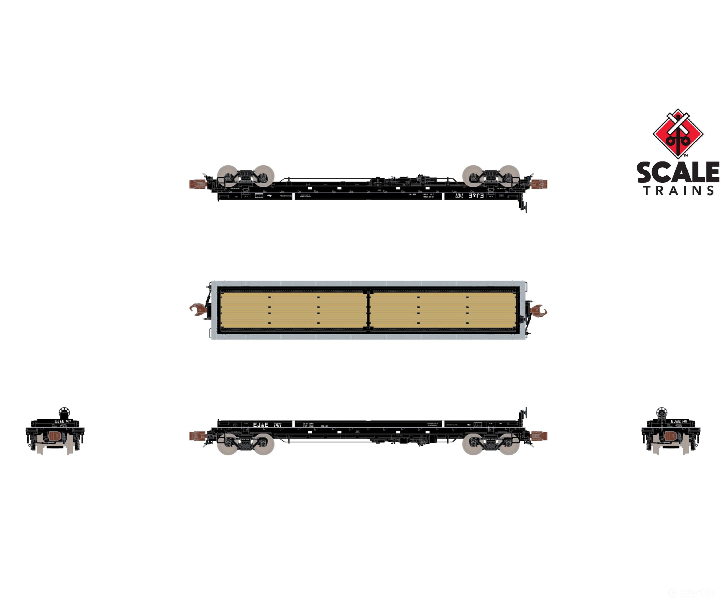 ScaleTrains SXT39497 Rivet Counter N Scale Thrall 48’ 2-Hood Coil Steel Car Elgin Joliet & Eastern/Black Carbody/EJ&E