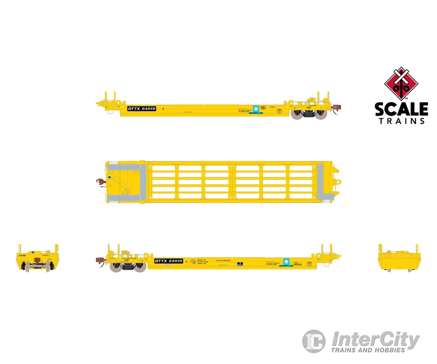 ScaleTrains SXT40079 Rivet Counter HypoTypical HO Scale Pullman-Standard Trinity Backpacker Well Car Set with