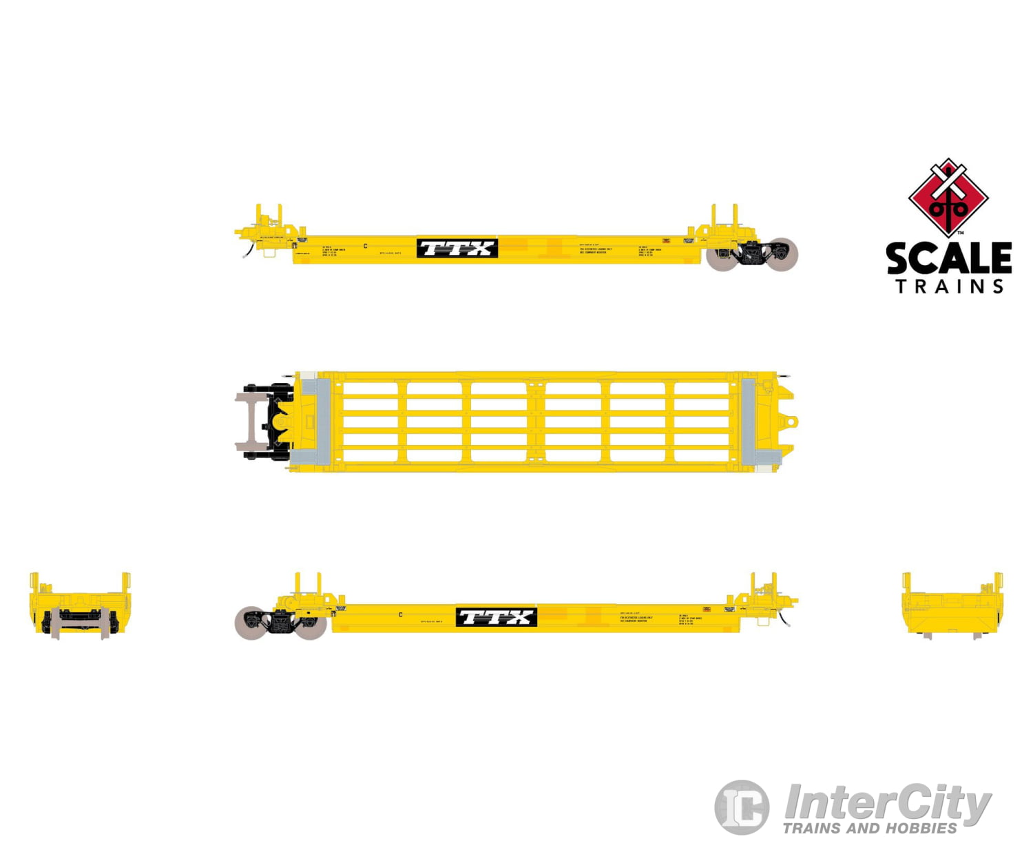ScaleTrains SXT40083 Rivet Counter HO Scale Pullman-Standard Trinity Backpacker Well Car Set (5) Trailer Train/Speed