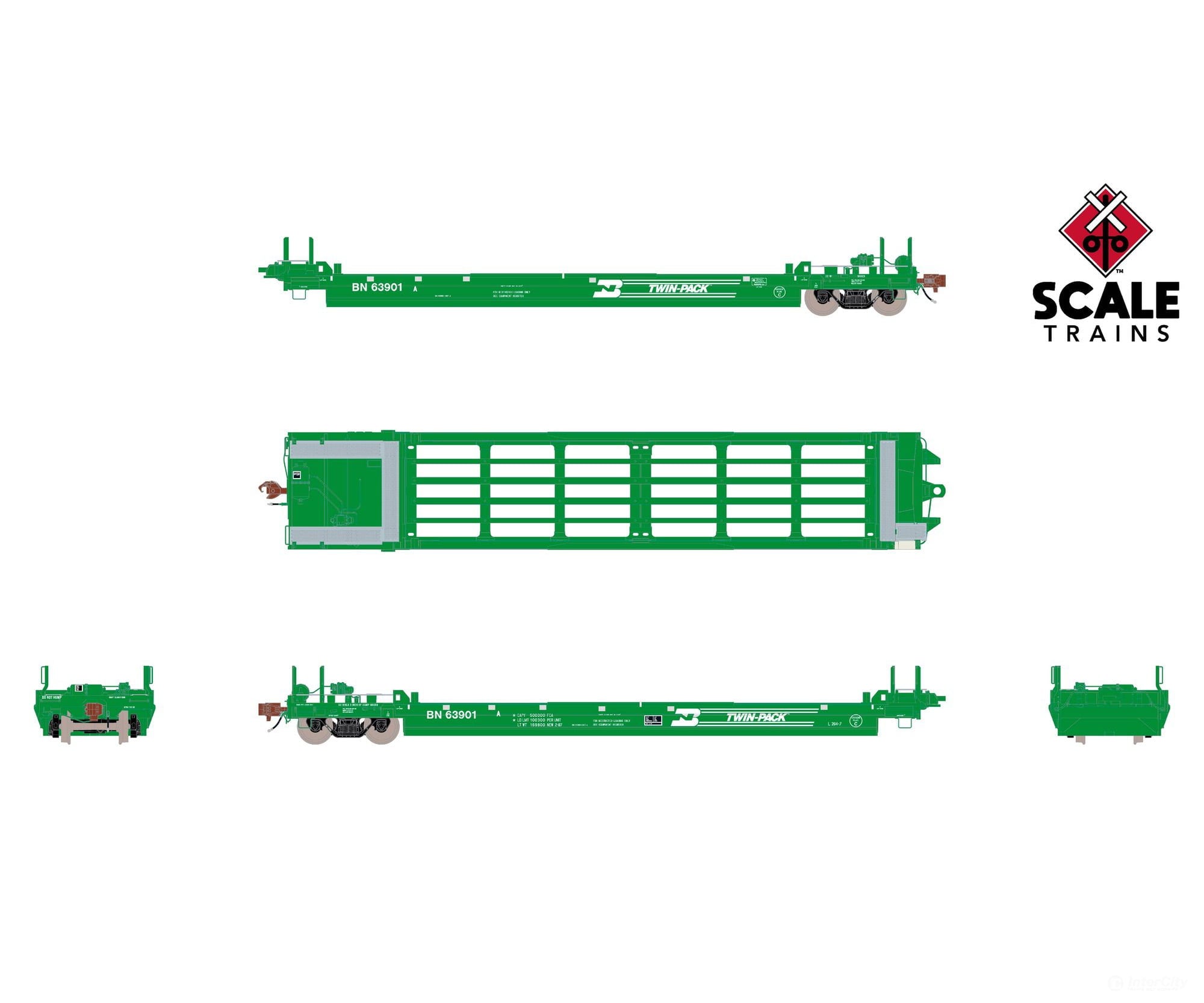 ScaleTrains SXT40086 Rivet Counter HO Scale Pullman-Standard Trinity Backpacker Well Car Set (5) Burlington