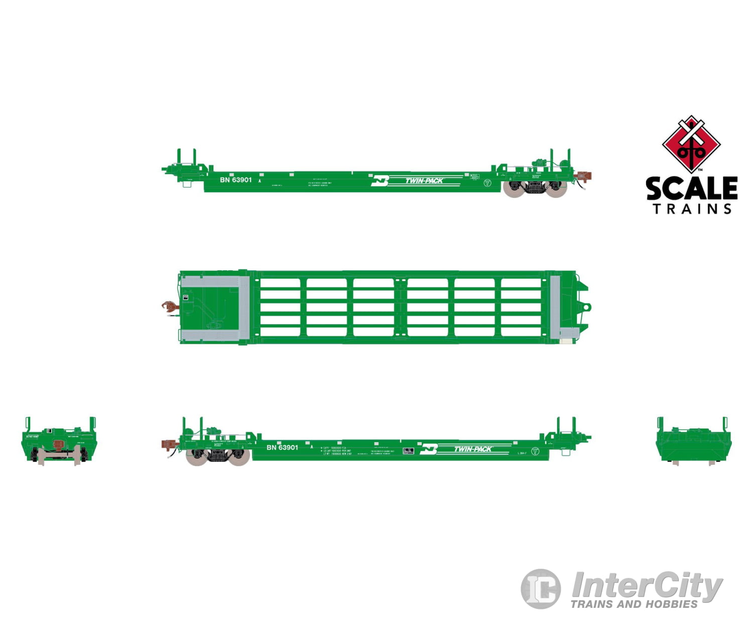 ScaleTrains SXT40087 Rivet Counter HO Scale Pullman-Standard Trinity Backpacker Well Car Set (5) Burlington