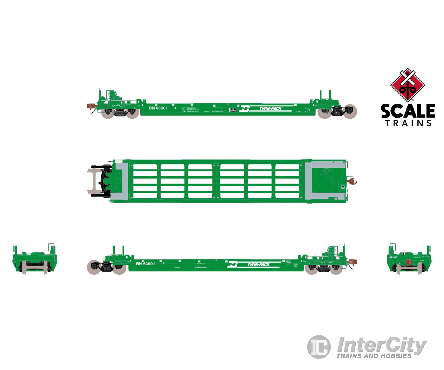 ScaleTrains SXT40087 Rivet Counter HO Scale Pullman-Standard Trinity Backpacker Well Car Set (5) Burlington