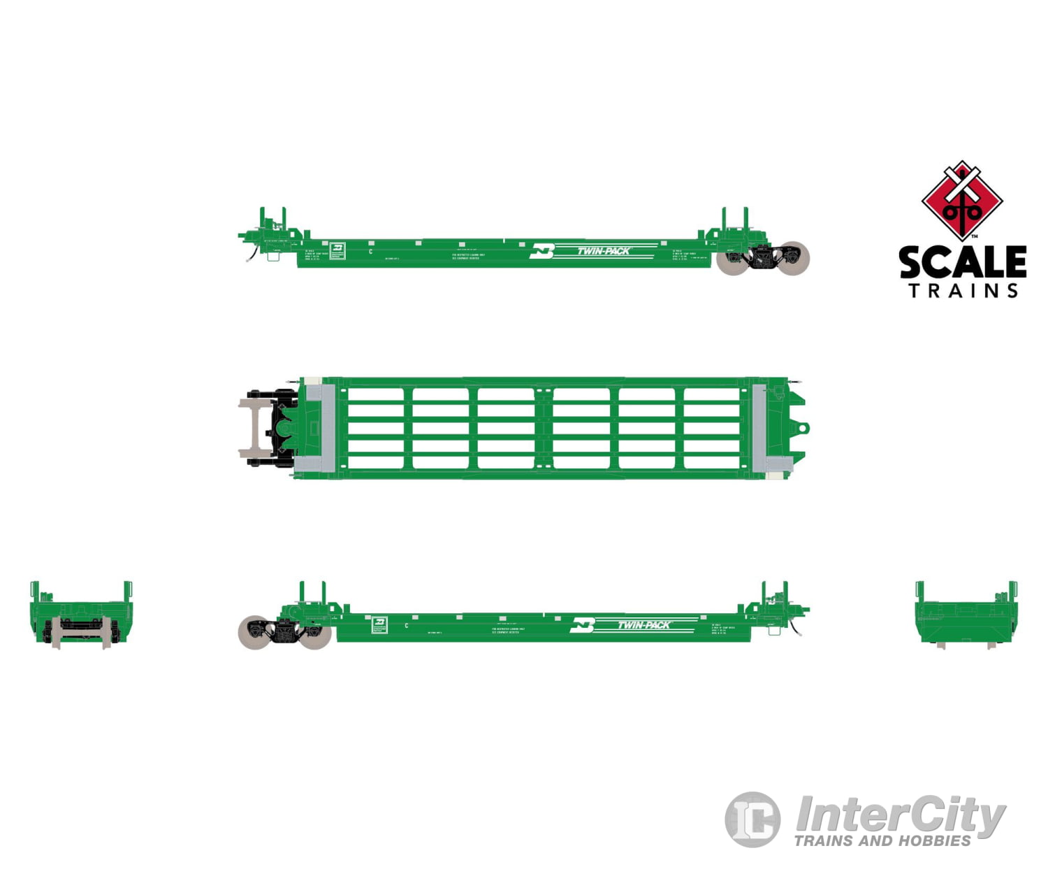 ScaleTrains SXT40088 Rivet Counter HO Scale Pullman-Standard Trinity Backpacker Well Car Set (5) Burlington