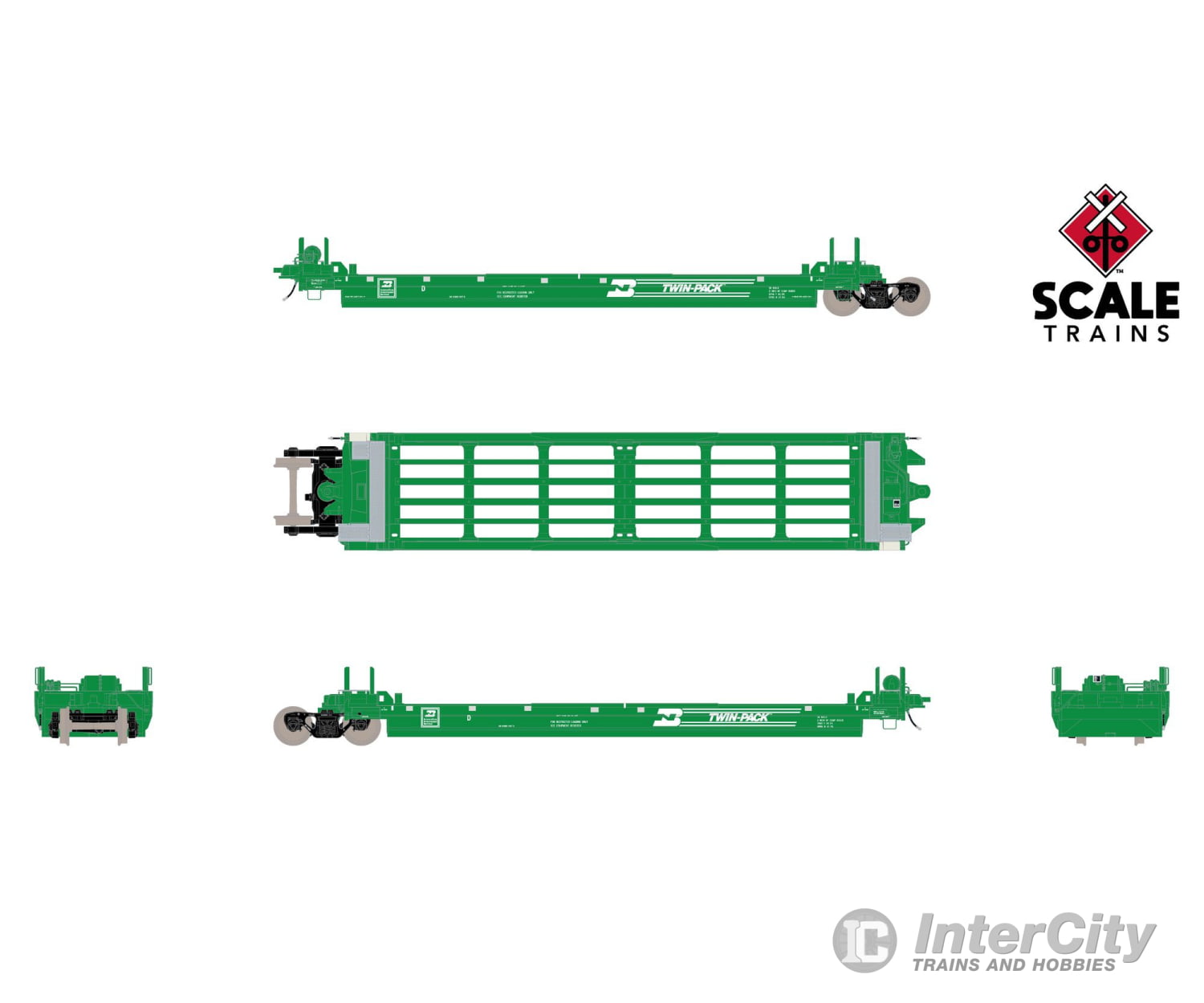 ScaleTrains SXT40088 Rivet Counter HO Scale Pullman-Standard Trinity Backpacker Well Car Set (5) Burlington