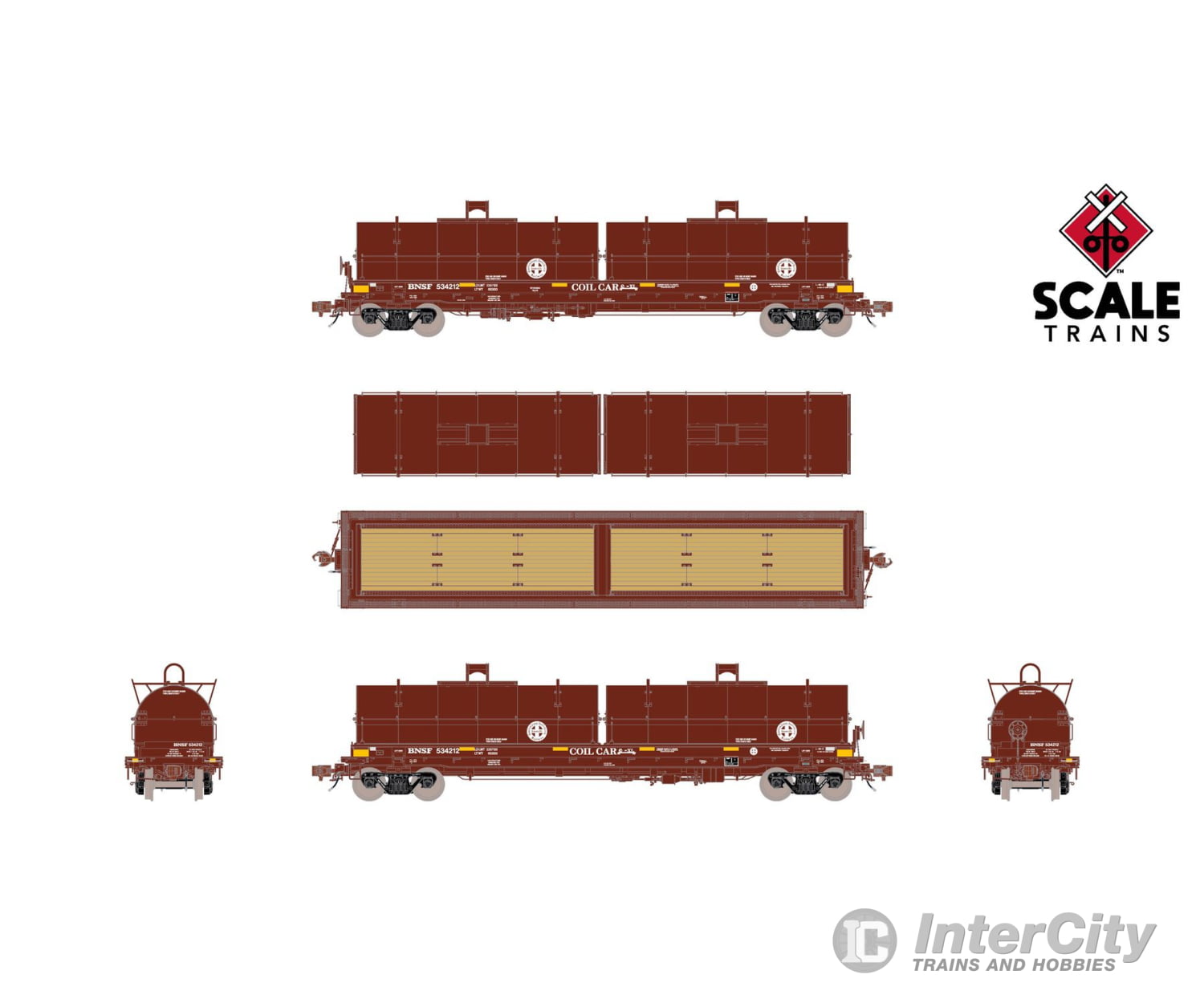 ScaleTrains SXT40273 Rivet Counter HO Scale Thrall 2-Hood Coil Steel Car BNSF/Circle-Cross Hoods 534212 Freight Cars