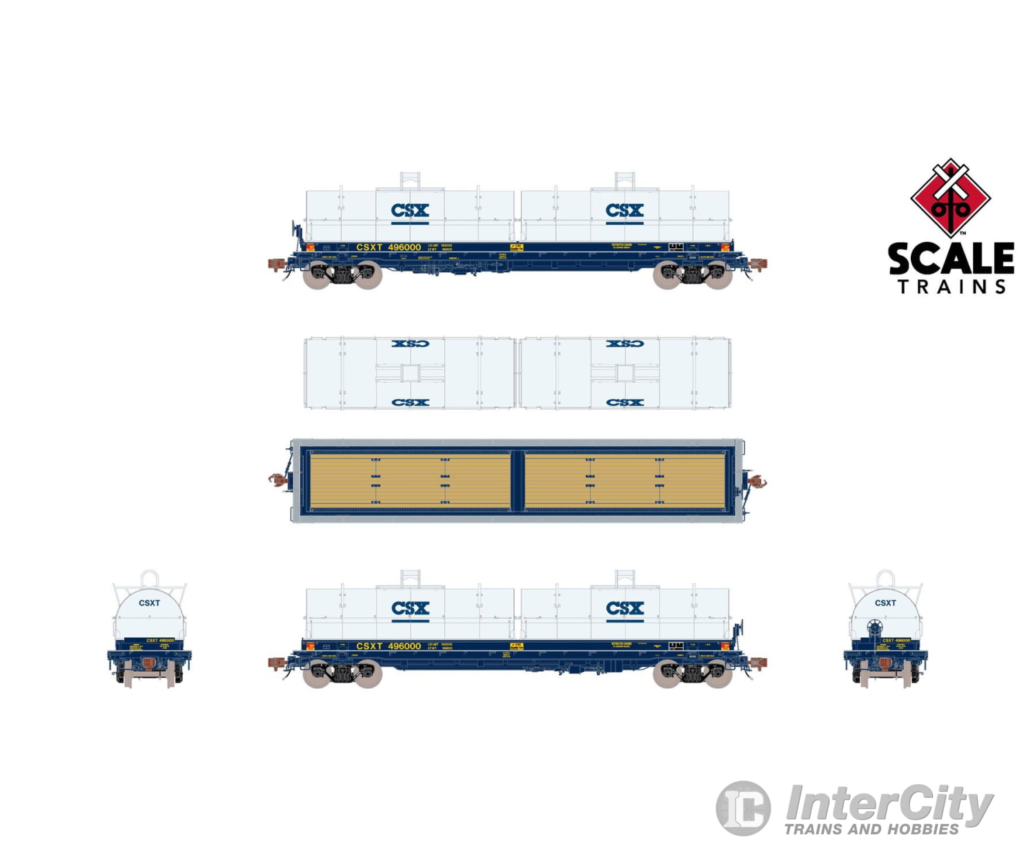 ScaleTrains SXT40278 Rivet Counter HO Scale Thrall 2-Hood Coil Steel Car CSX/White Hoods 496019 Freight Cars