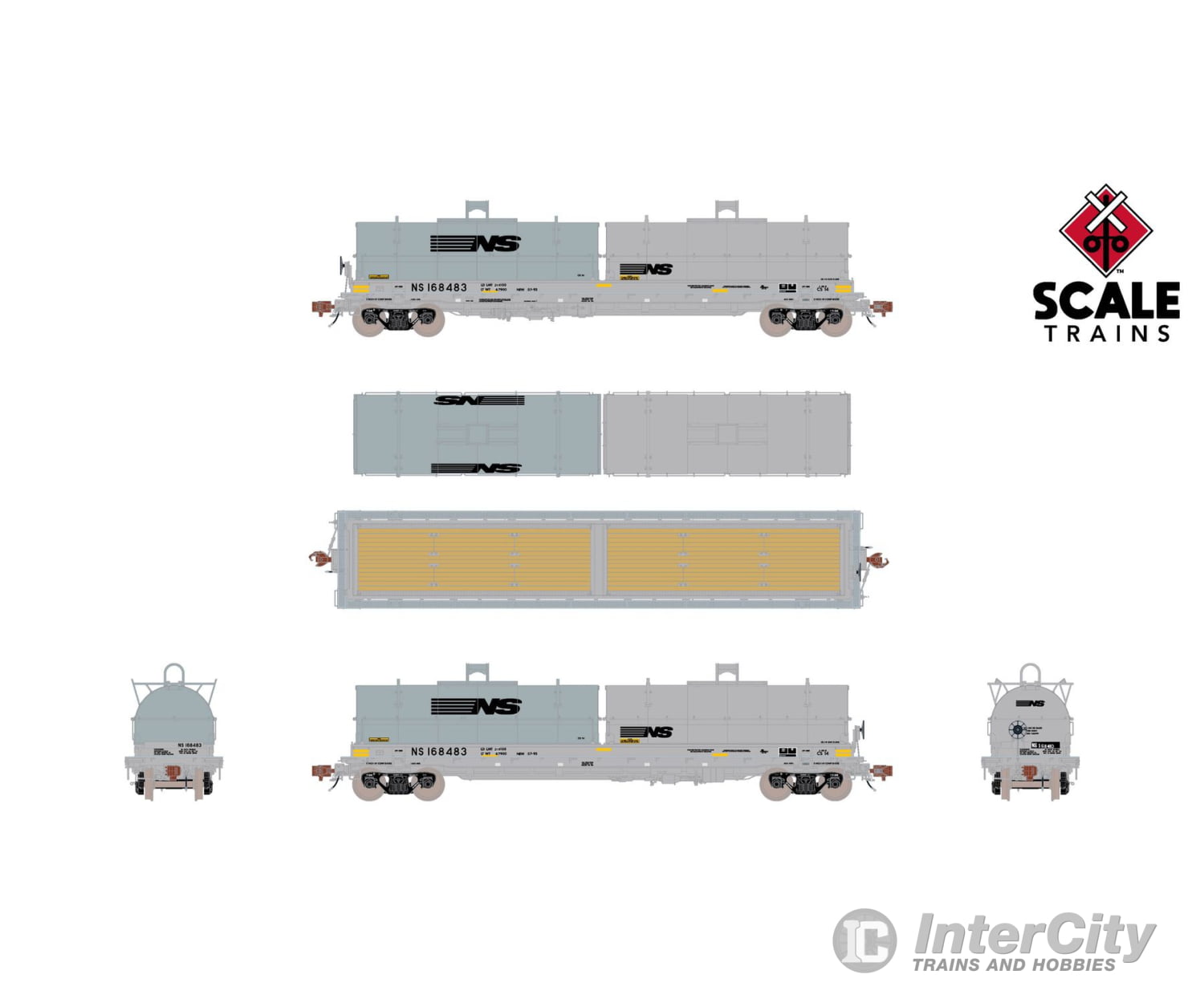 ScaleTrains SXT40303 Rivet Counter HO Scale Thrall 2-Hood Coil Steel Car Norfolk Southern/Mismatched Thoroughbred Logo