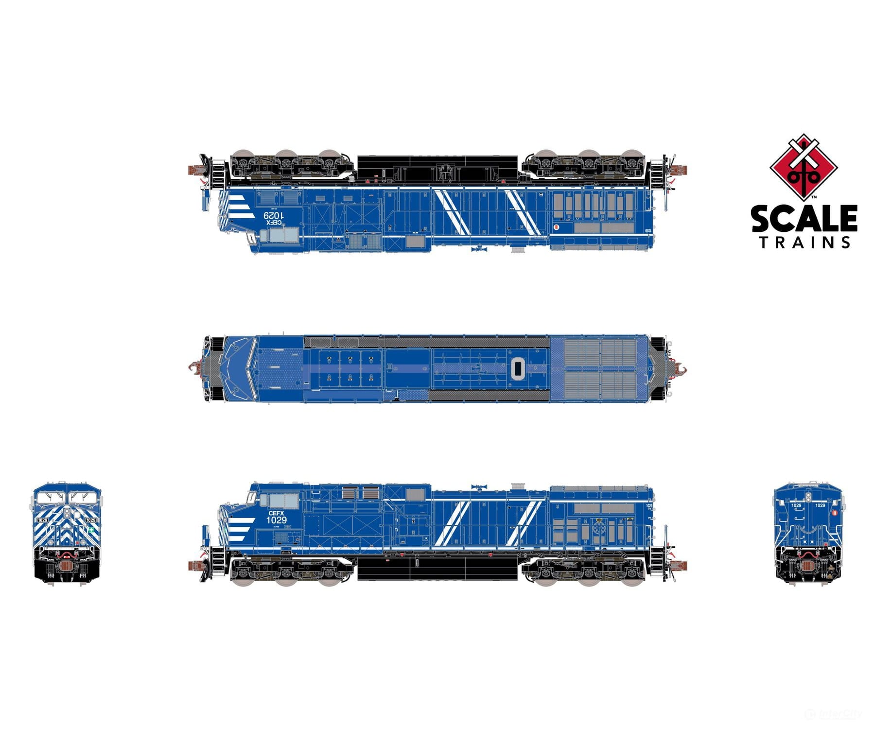ScaleTrains SXT40633 Rivet Counter N Scale GE AC4400CW CEFX/Bluebird 1029 DCC & Sound Equipped Locomotives