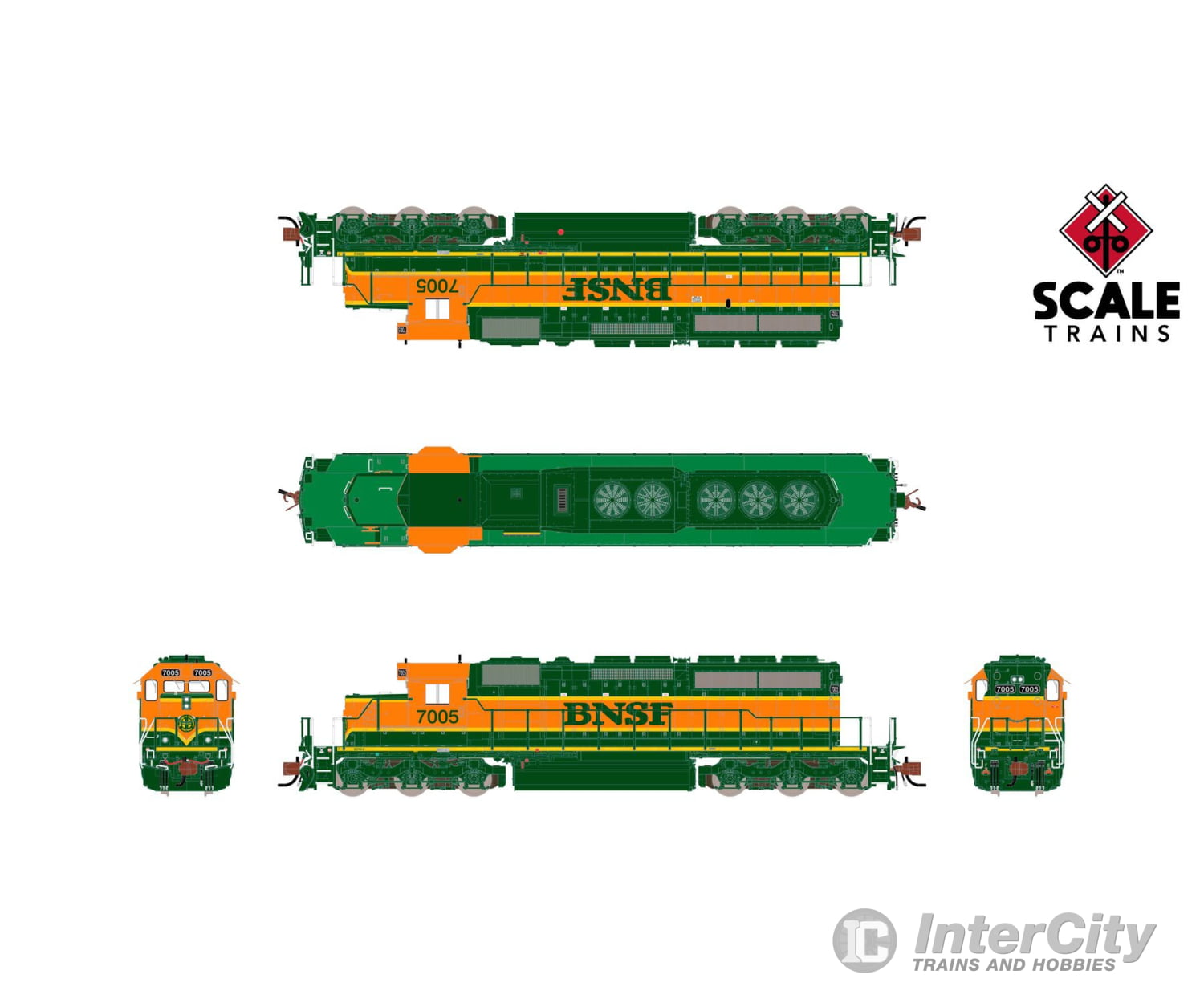 ScaleTrains SXT40676 Rivet Counter N Scale EMD SD40-2 BNSF/Heritage/Small Circle-Cross Nose Logo 7016 DC/DCC Ready
