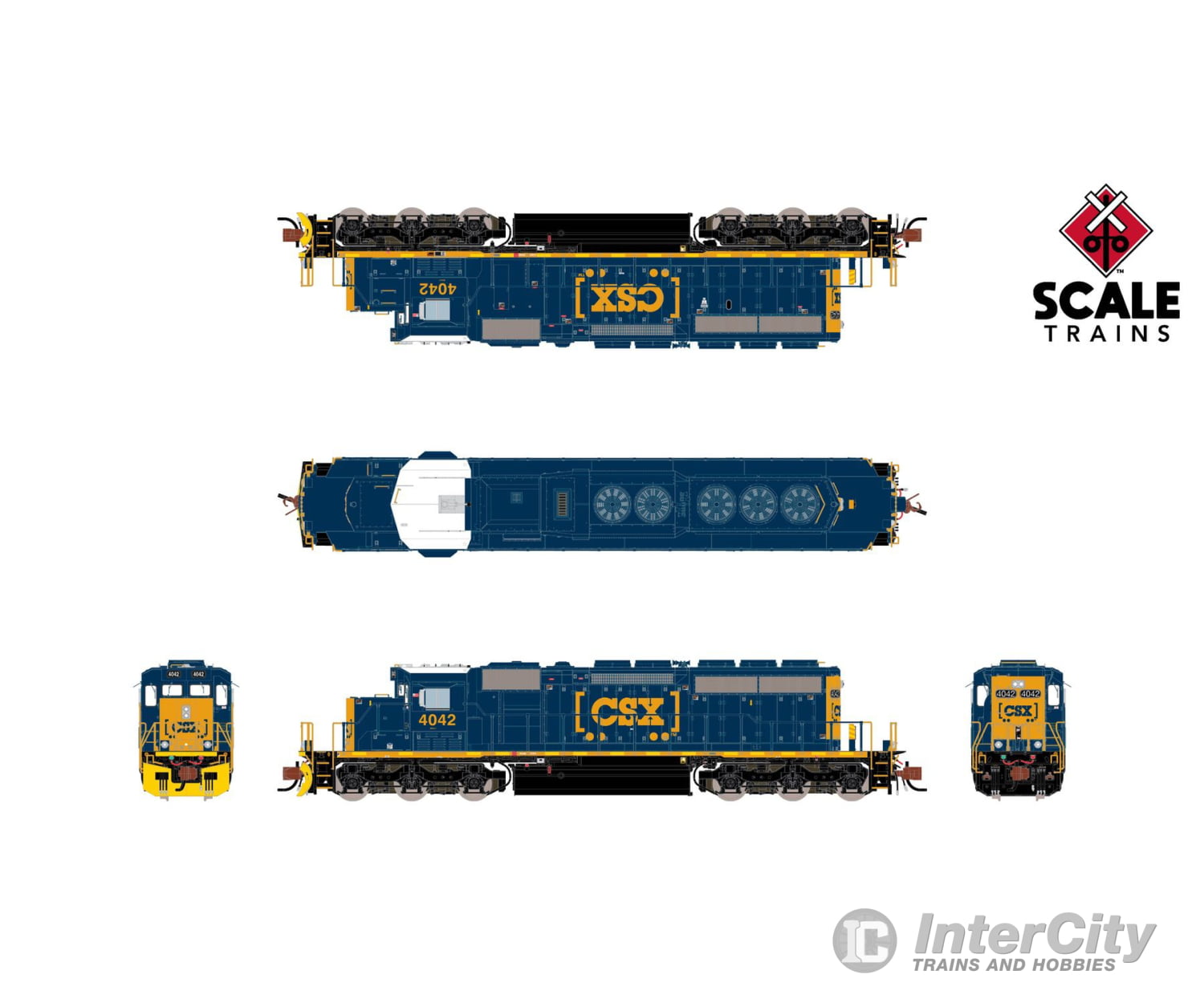 ScaleTrains SXT40686 Rivet Counter N Scale EMD SD40-3 CSX/YN3 Boxcar Logo/Yellow Plow 4042 DC/DCC Ready Locomotives