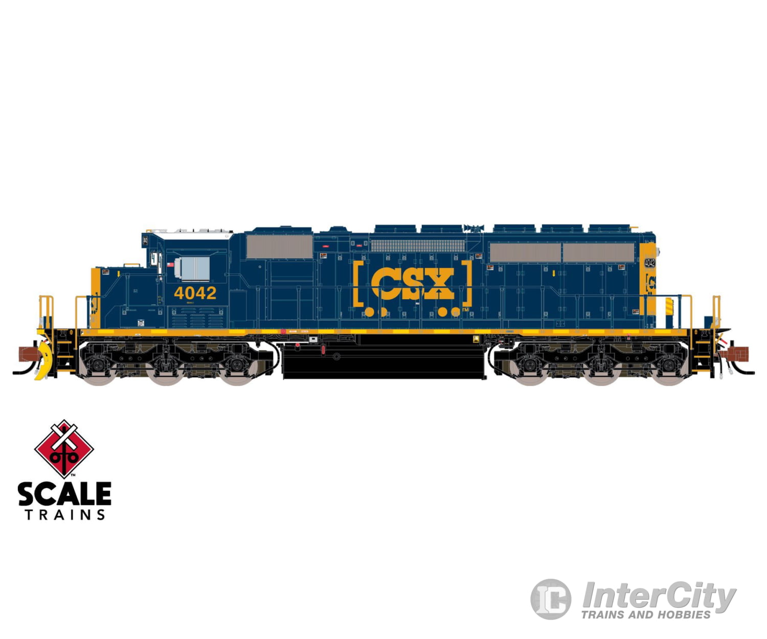 ScaleTrains SXT40686 Rivet Counter N Scale EMD SD40-3 CSX/YN3 Boxcar Logo/Yellow Plow 4042 DC/DCC Ready Locomotives