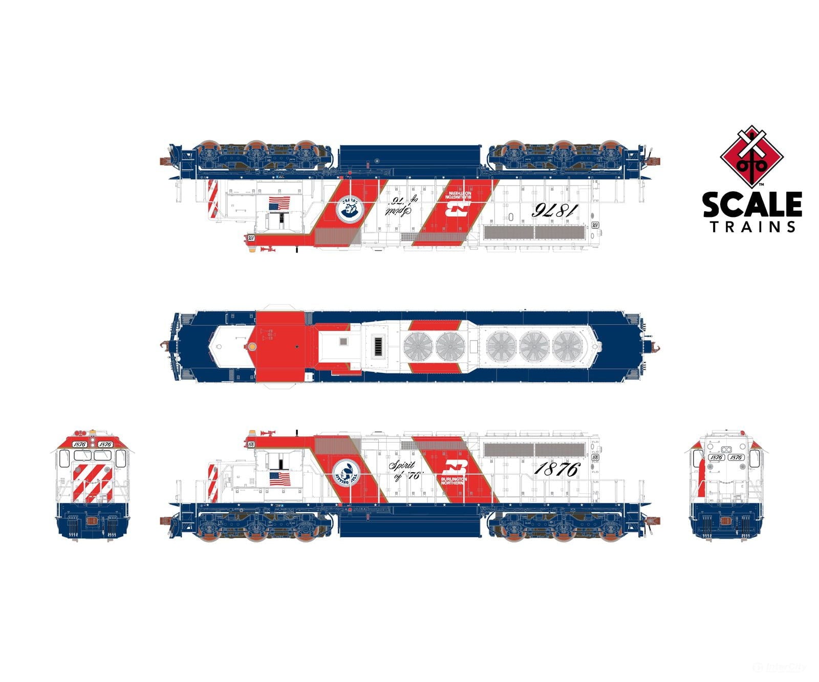 ScaleTrains SXT40755 Rivet Counter HO Scale EMD SD40-2 Burlington Northern/Bicentennial #1876 1876 DCC & Sound Equipped