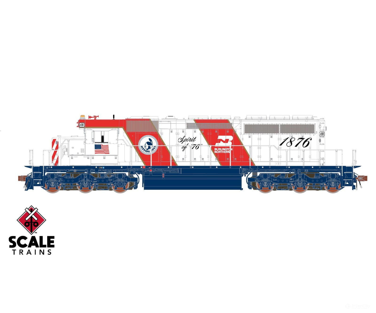 ScaleTrains SXT40755 Rivet Counter HO Scale EMD SD40-2 Burlington Northern/Bicentennial #1876 1876 DCC & Sound Equipped