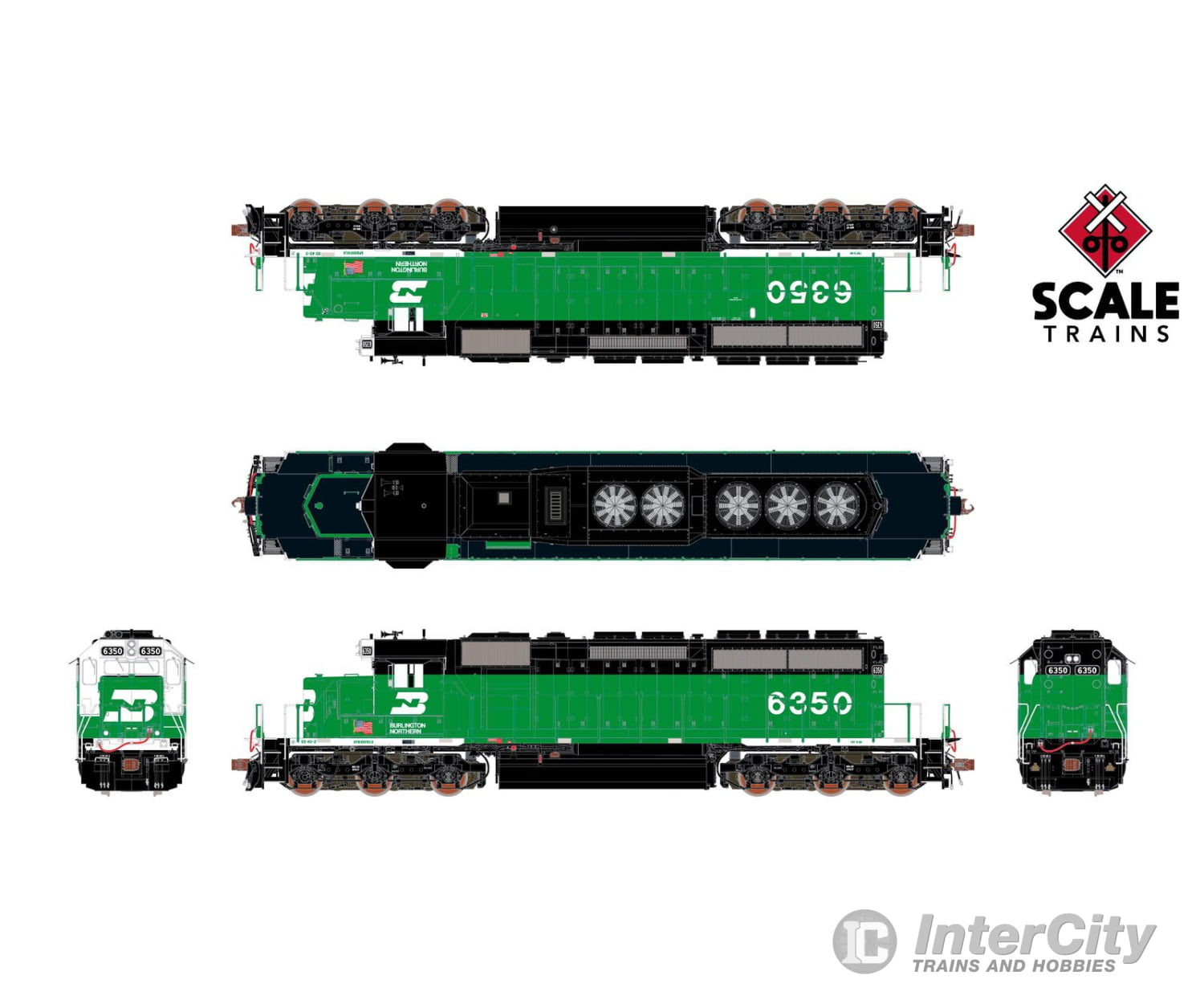 ScaleTrains SXT40760 Rivet Counter HO Scale EMD SD40-2 Burlington Northern/White Face/Strobe Lights 6358 - DCC Ready