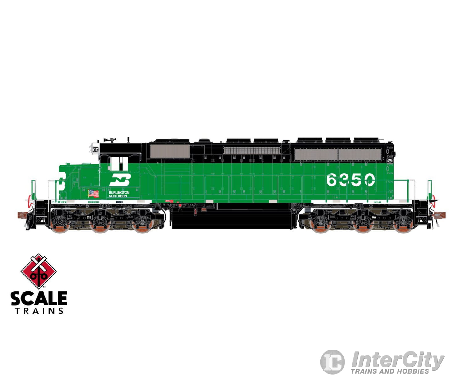 ScaleTrains SXT40760 Rivet Counter HO Scale EMD SD40-2 Burlington Northern/White Face/Strobe Lights 6358 - DCC Ready