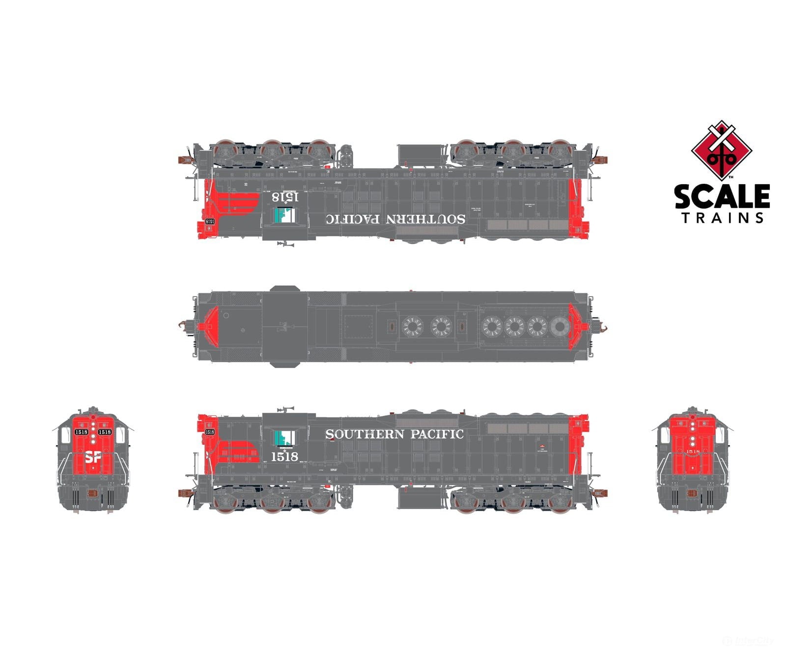 ScaleTrains SXT41192 Rivet Counter HO Scale EMD SD7R Southern Pacific/Bloody Nose 1518 DCC & Sound Equipped