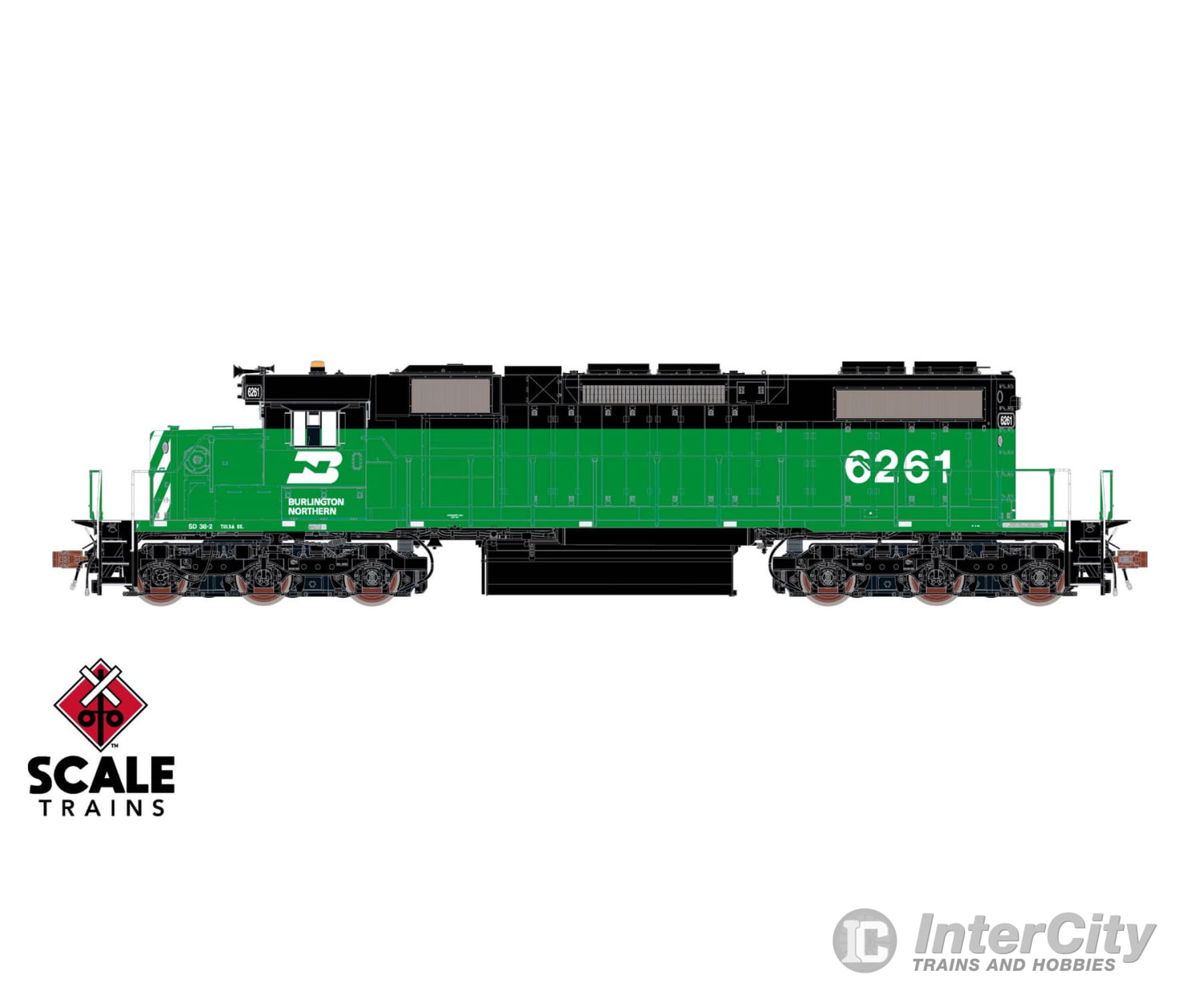 ScaleTrains SXT41228 Rivet Counter HO Scale EMD SD38-2 w/Dynamic Brakes Burlington Northern 6261 DCC & Sound Equipped