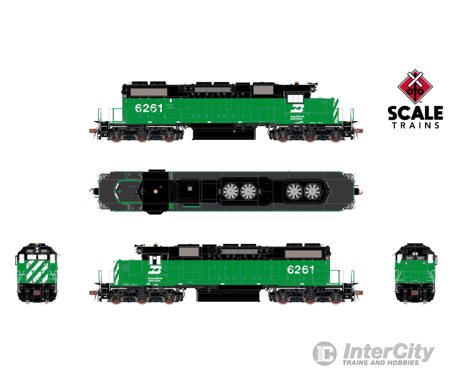 ScaleTrains SXT41228 Rivet Counter HO Scale EMD SD38-2 w/Dynamic Brakes Burlington Northern 6261 DCC & Sound Equipped