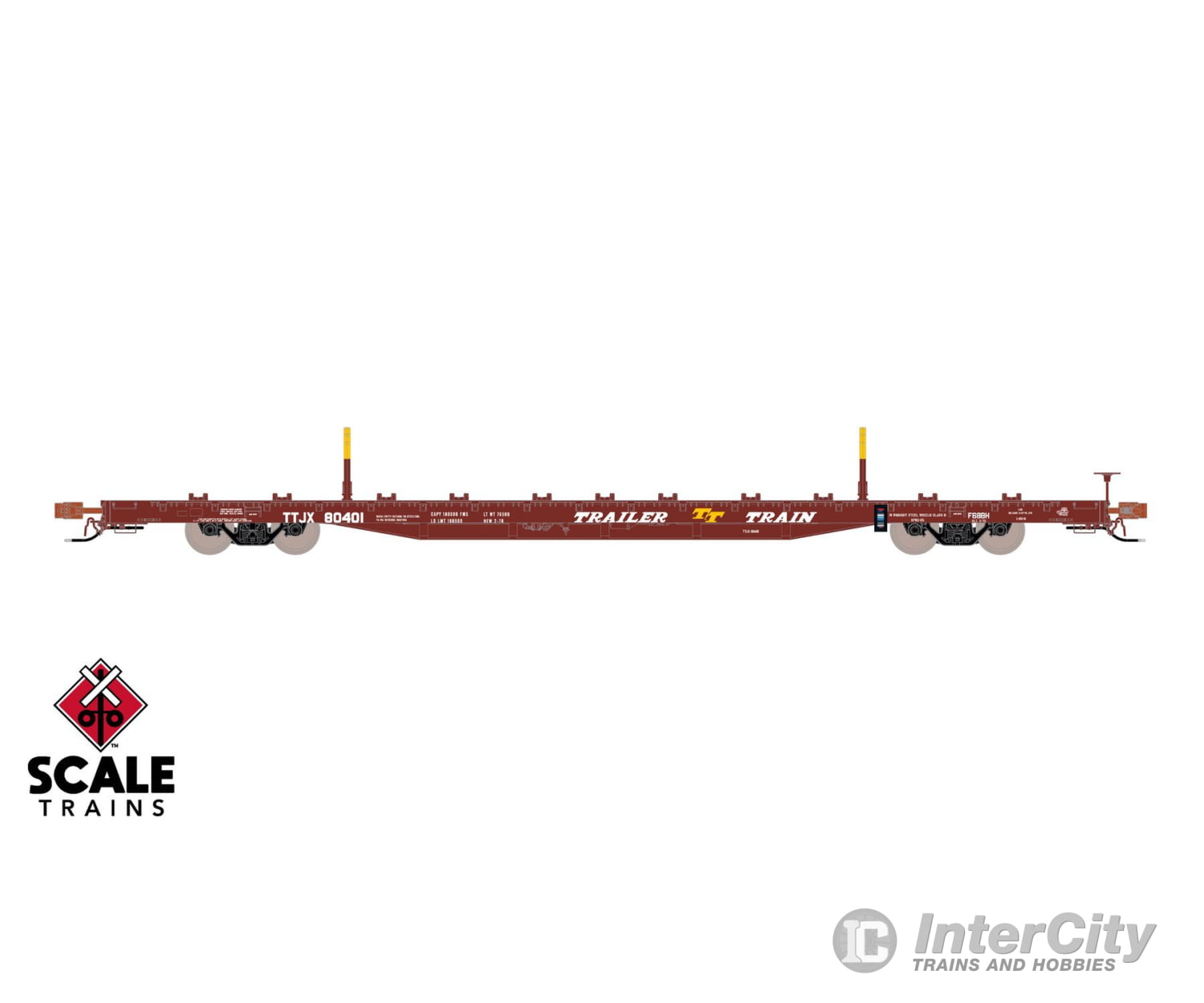ScaleTrains SXT41743 Rivet Counter HO Scale BSC F68BH Finger Rack Flatcar Trailer Train/Oxide Red/As Delivered/TTJX