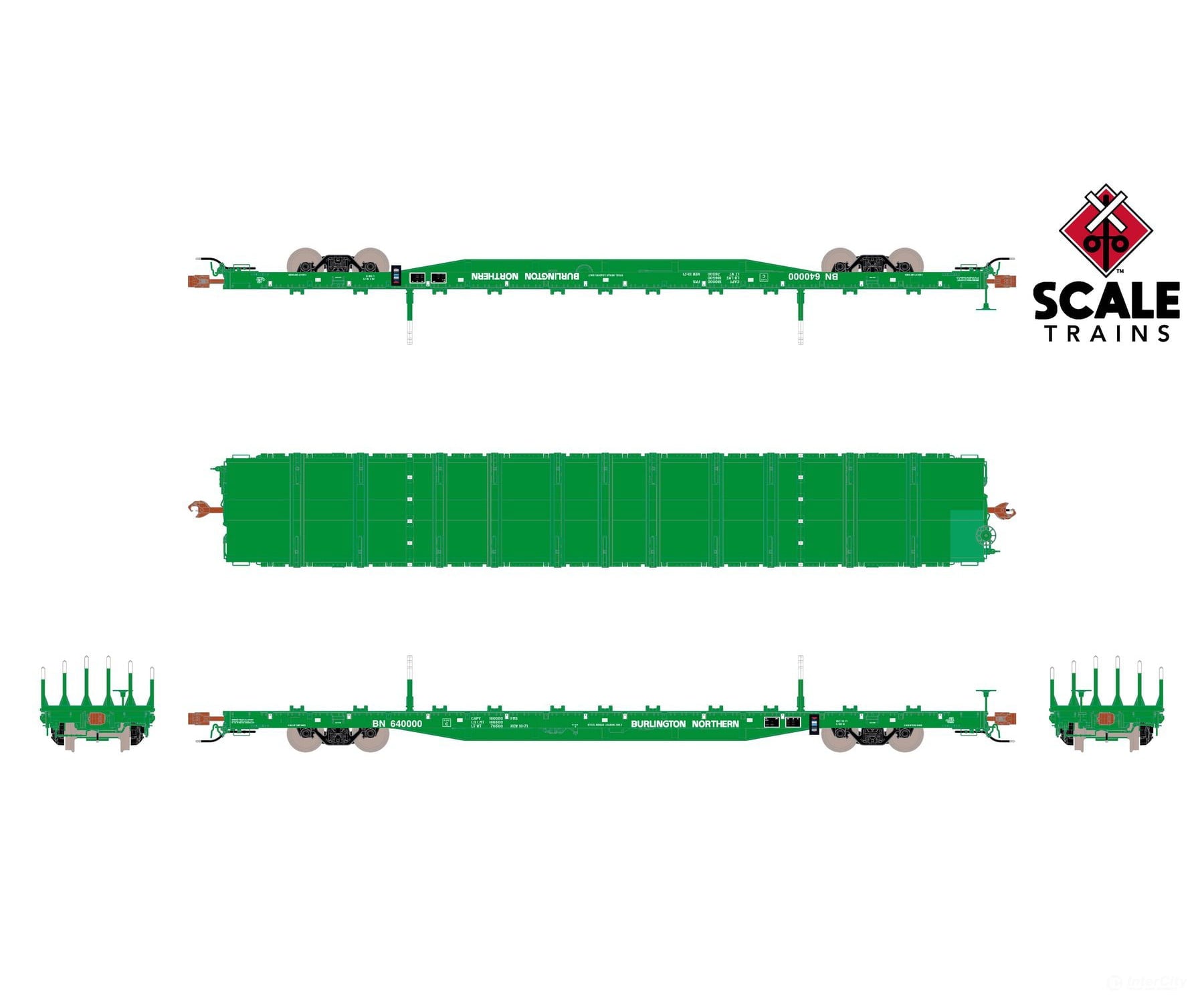 ScaleTrains SXT41761 Rivet Counter HypoTypical HO Scale BSC F68BH Finger Rack Flatcar Burlington Northern/Green 640067